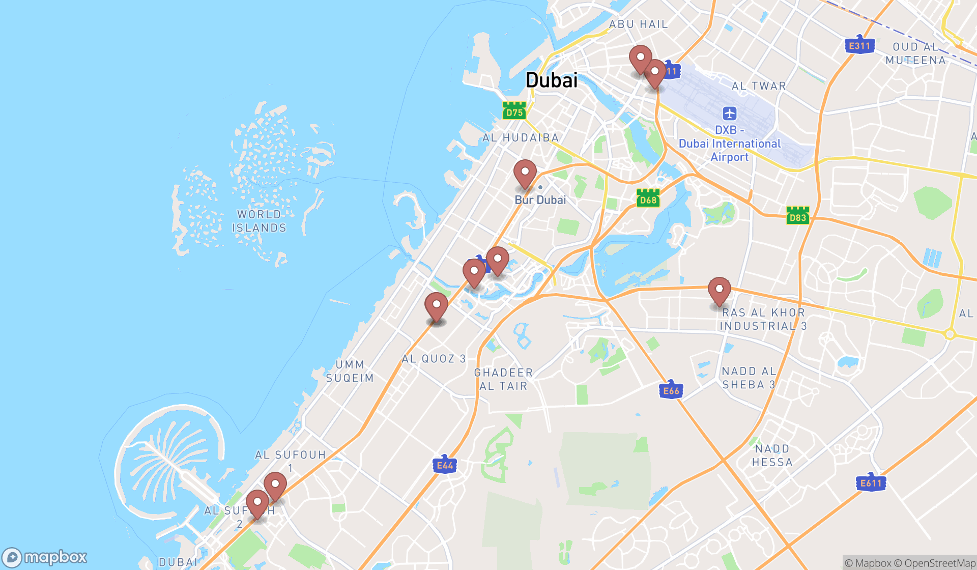 Map showing the ranked architectural designers in Dubai, Dubai
