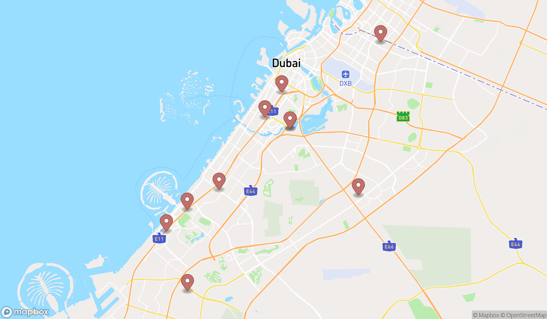 Map showing the ranked architecture firms in Dubai, Dubai