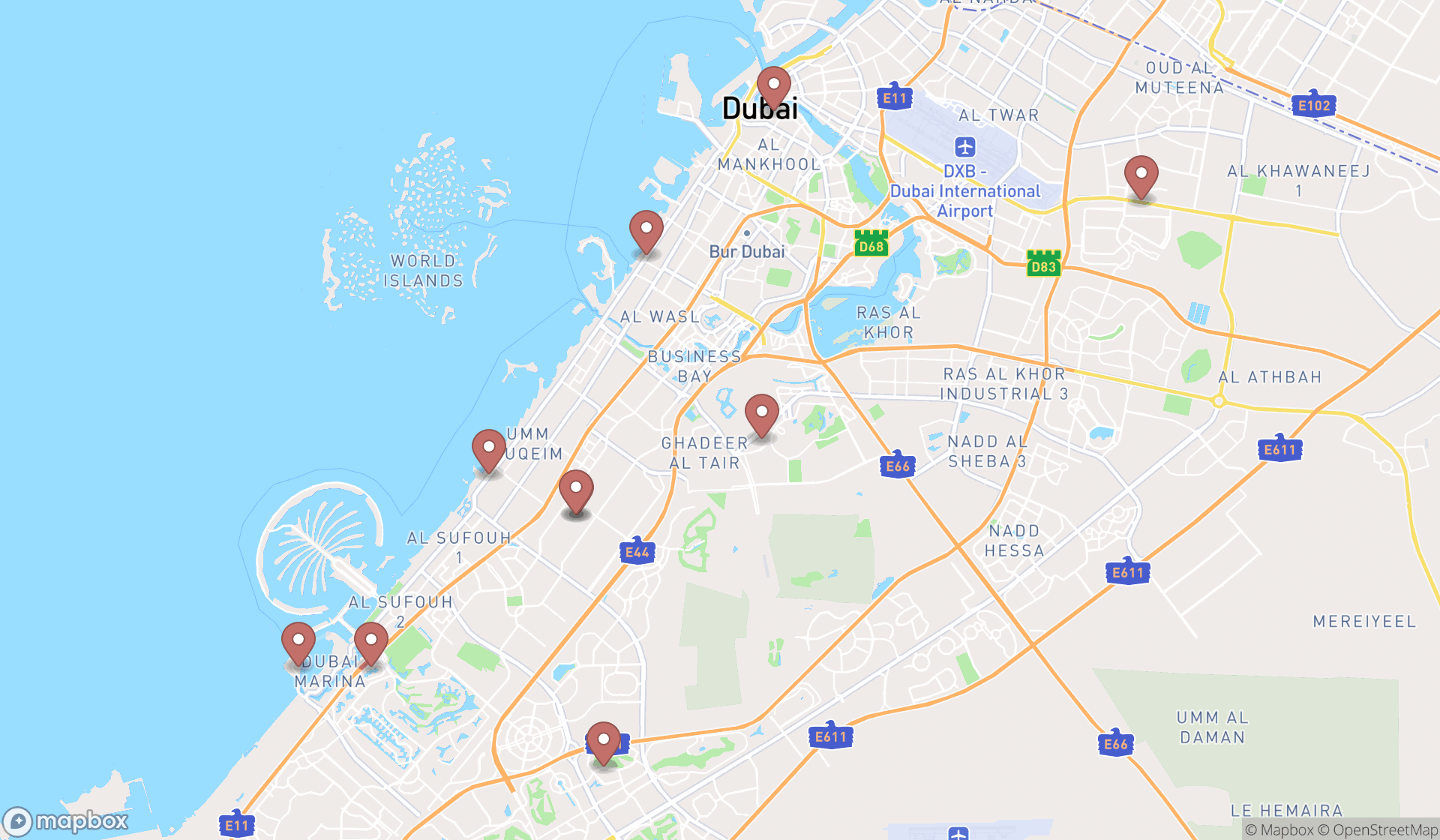 Map showing the ranked art cafes in Dubai, Dubai