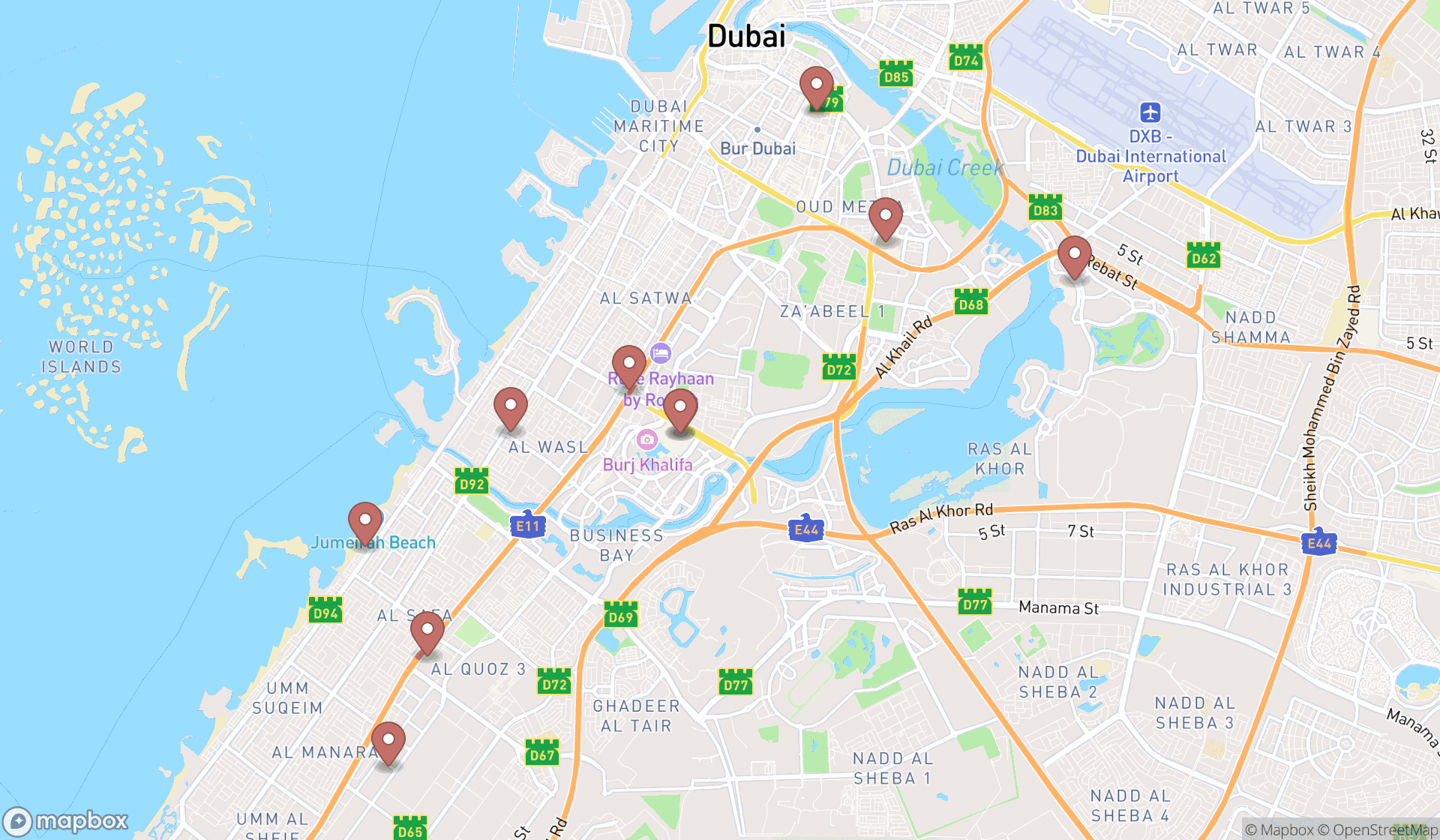Map showing the ranked art museums in Dubai, Dubai