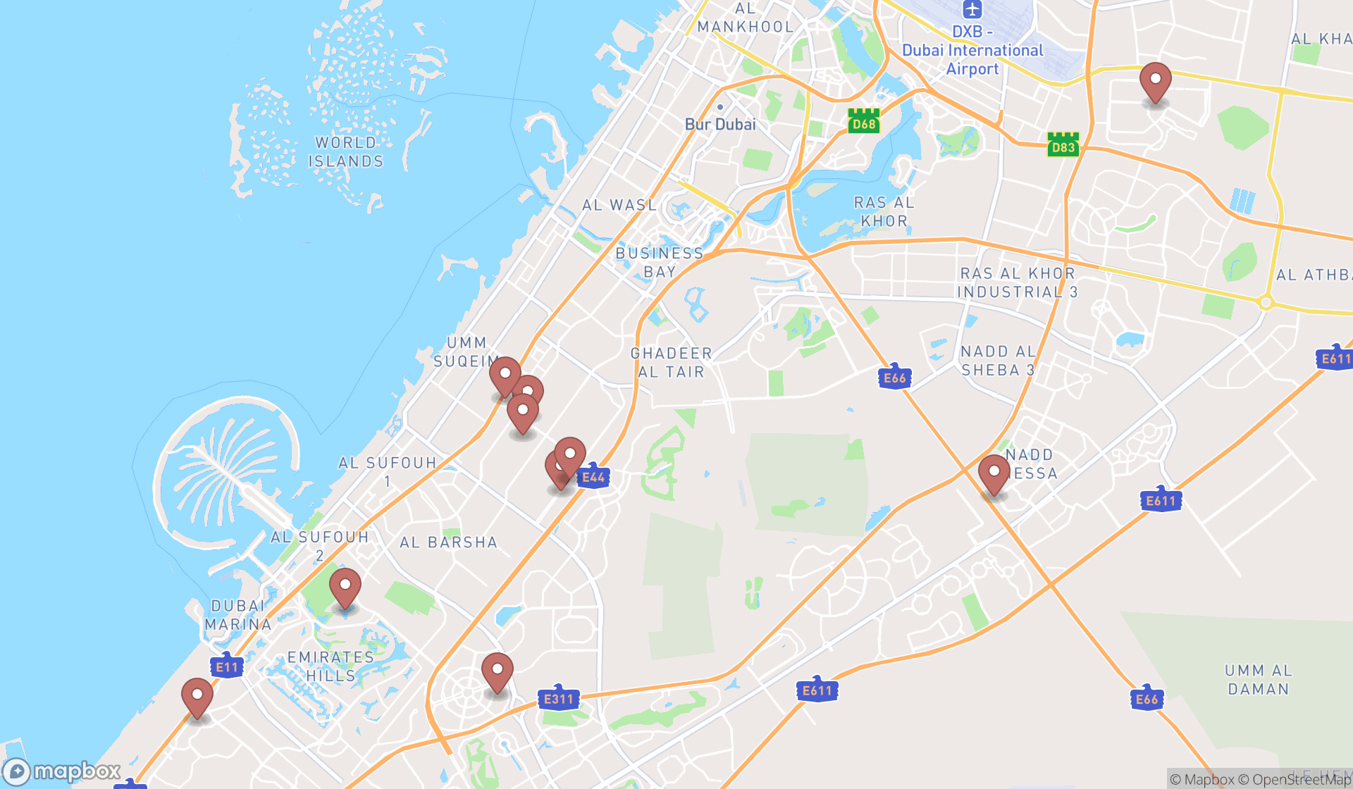 Map showing the ranked art studios in Dubai, Dubai