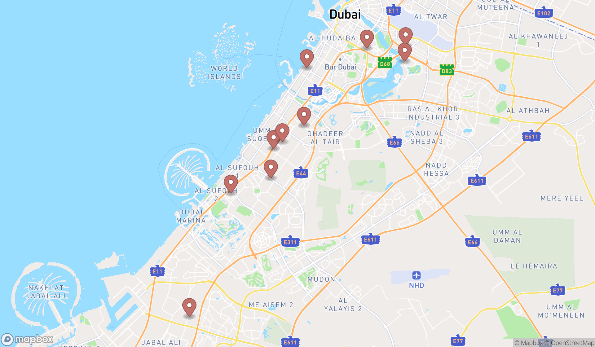 Map showing the ranked art supply stores in Dubai, Dubai