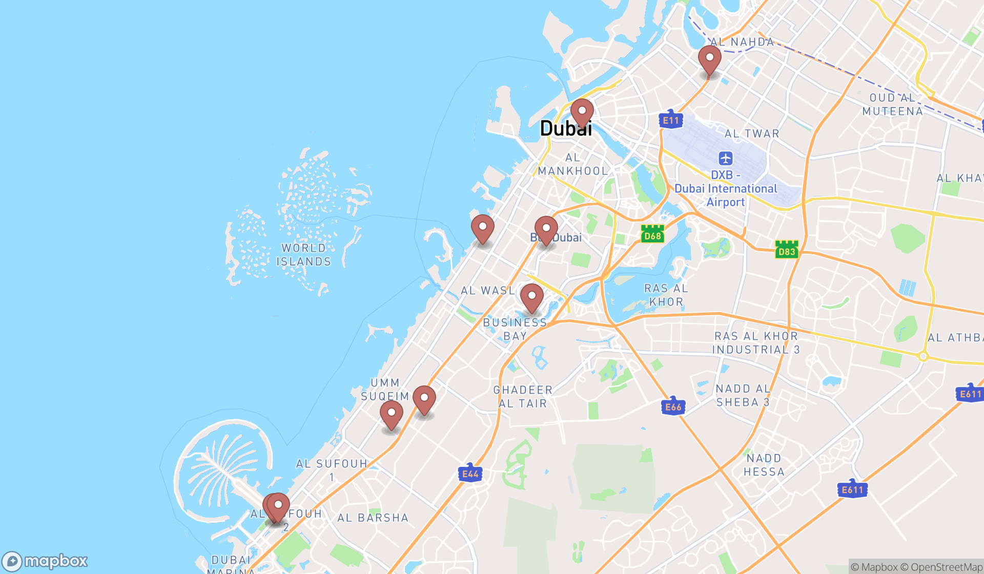Map showing the ranked arts in Dubai, Dubai