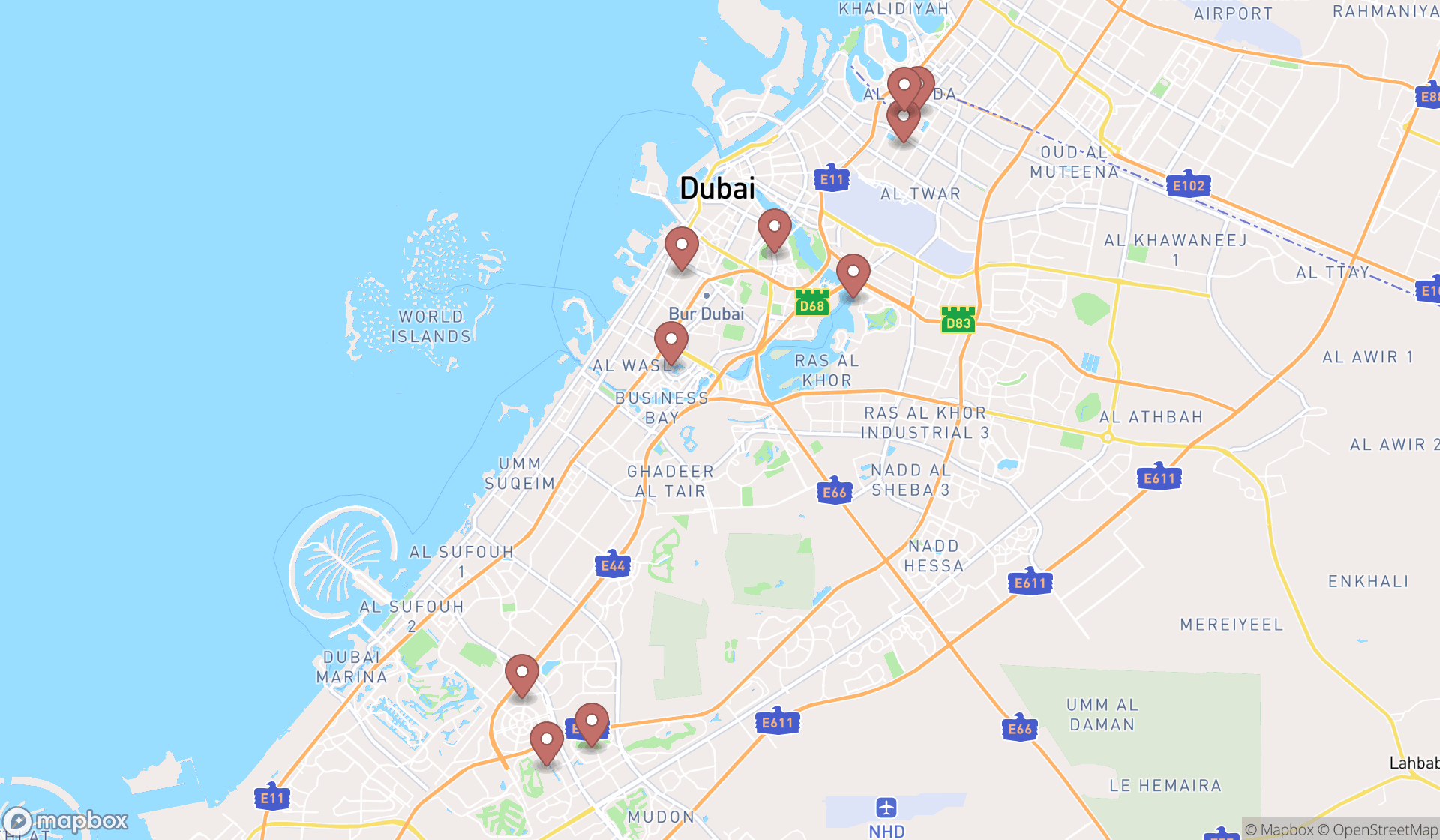 Map showing the ranked artists in Dubai, Dubai
