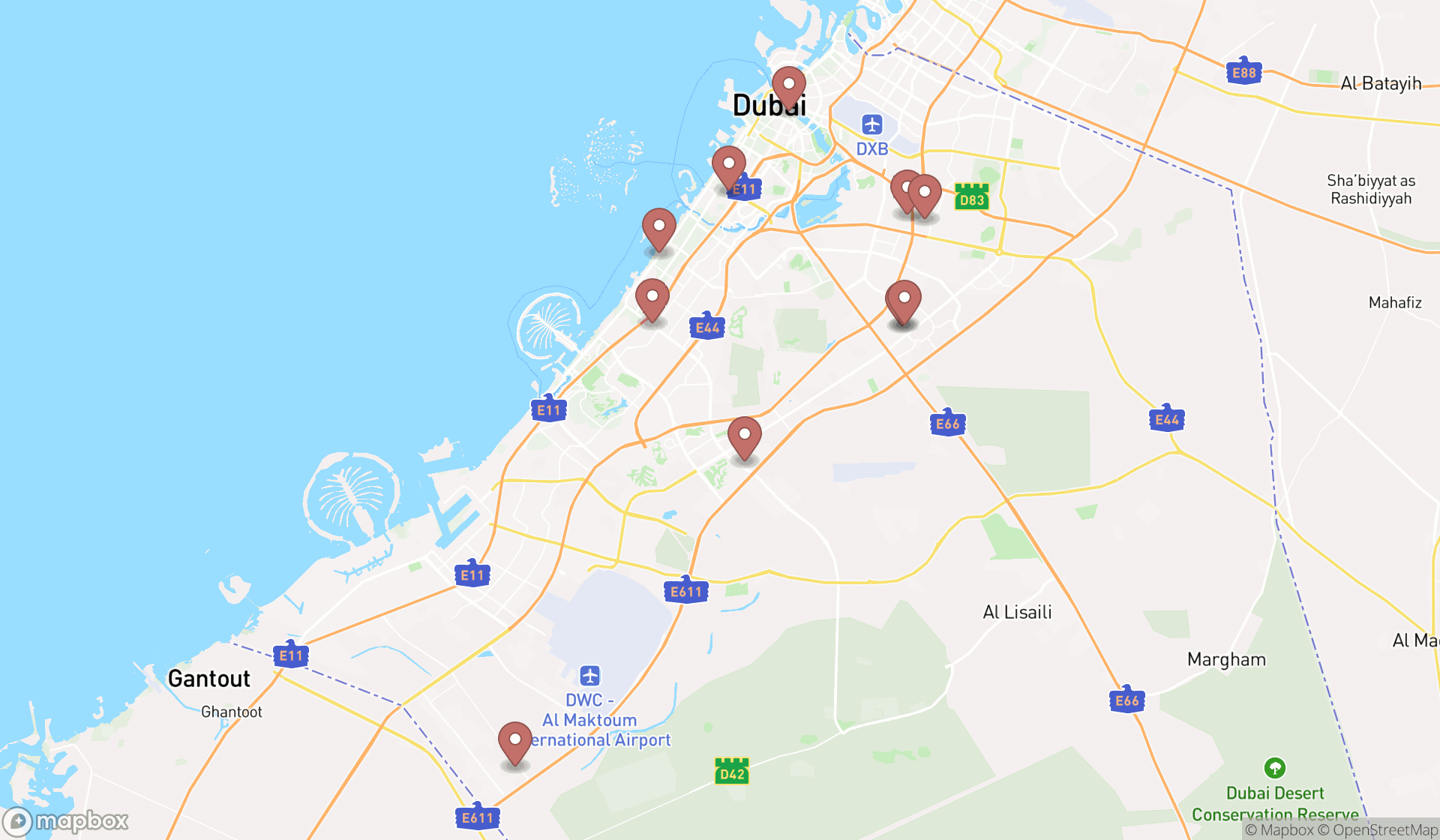 Map showing the ranked artistic handicrafts in Dubai, Dubai