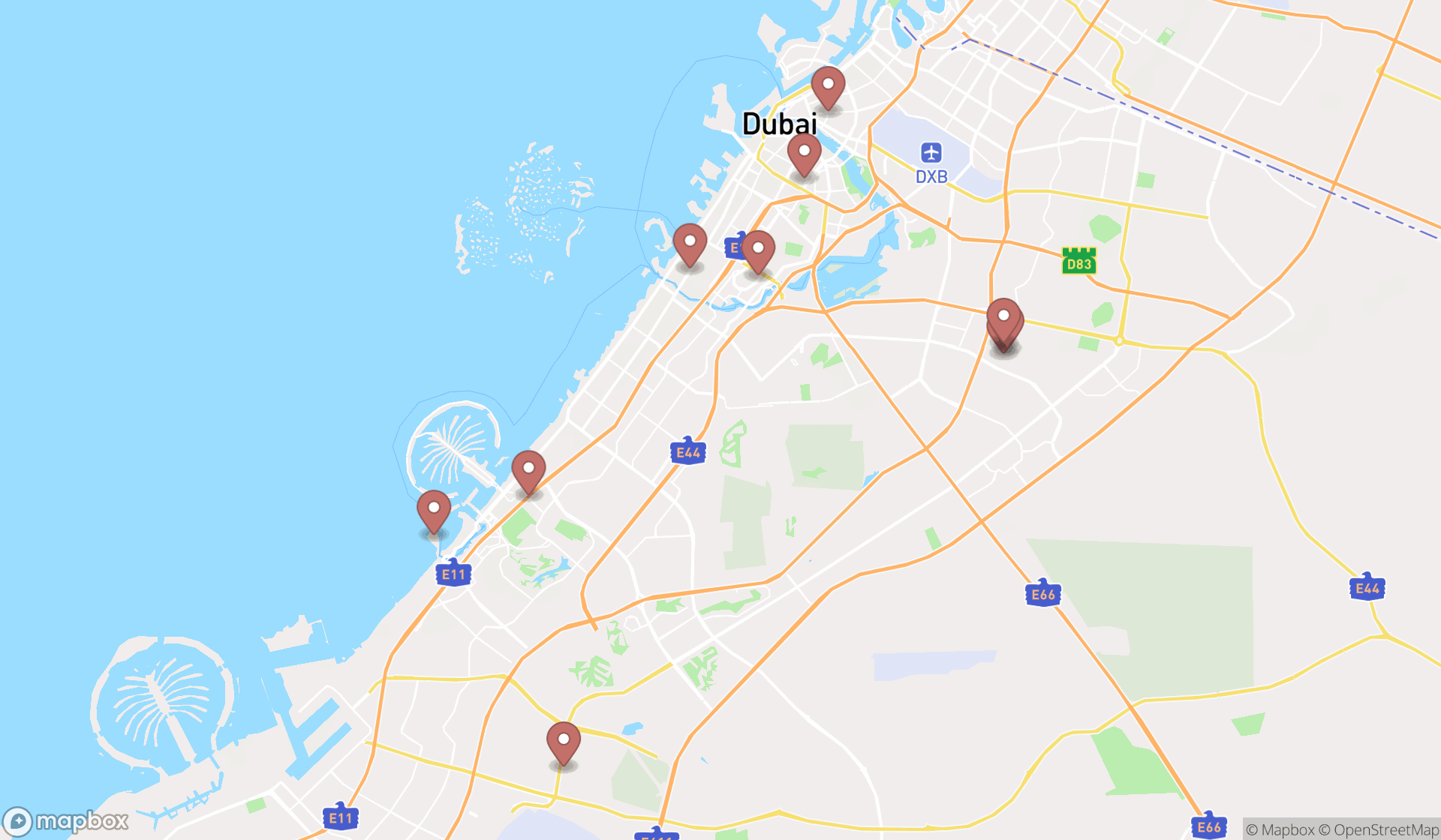 Map showing the ranked asian grocery stores in Dubai, Dubai