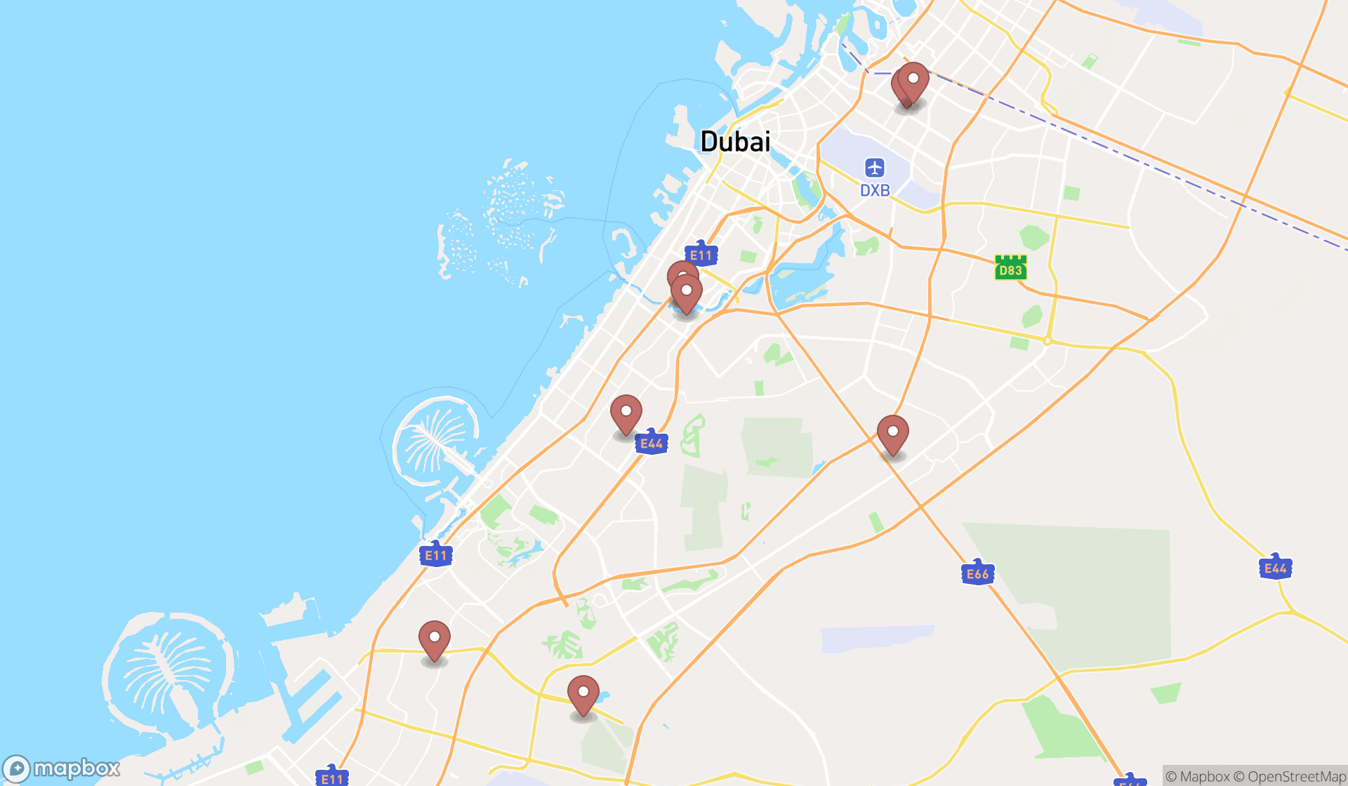 Map showing the ranked asphalt contractors in Dubai, Dubai