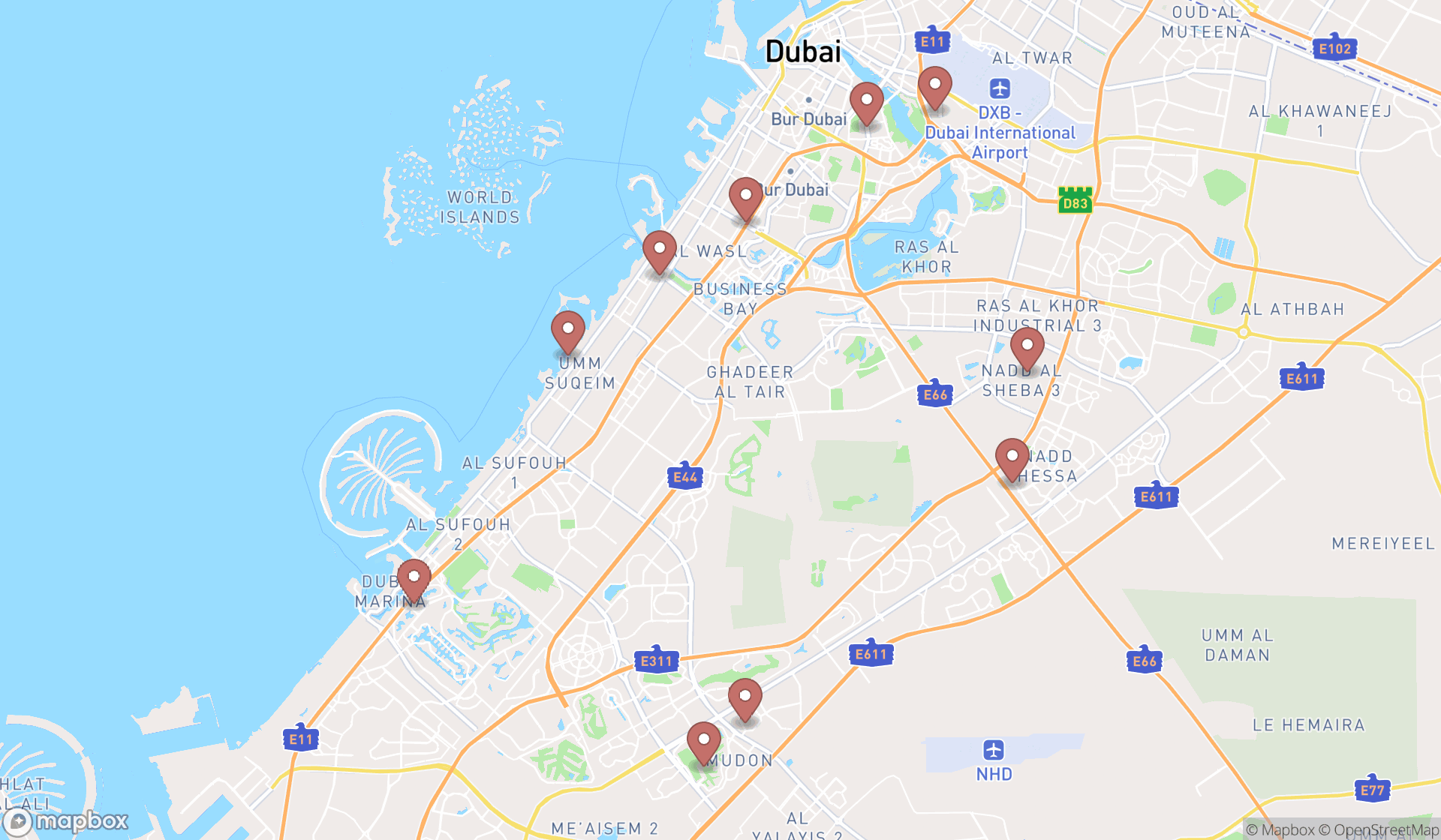 Map showing the ranked athletic fields in Dubai, Dubai