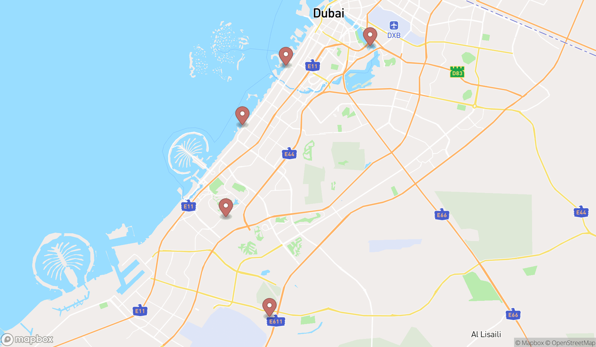 Map showing the ranked athletic parks in Dubai, Dubai