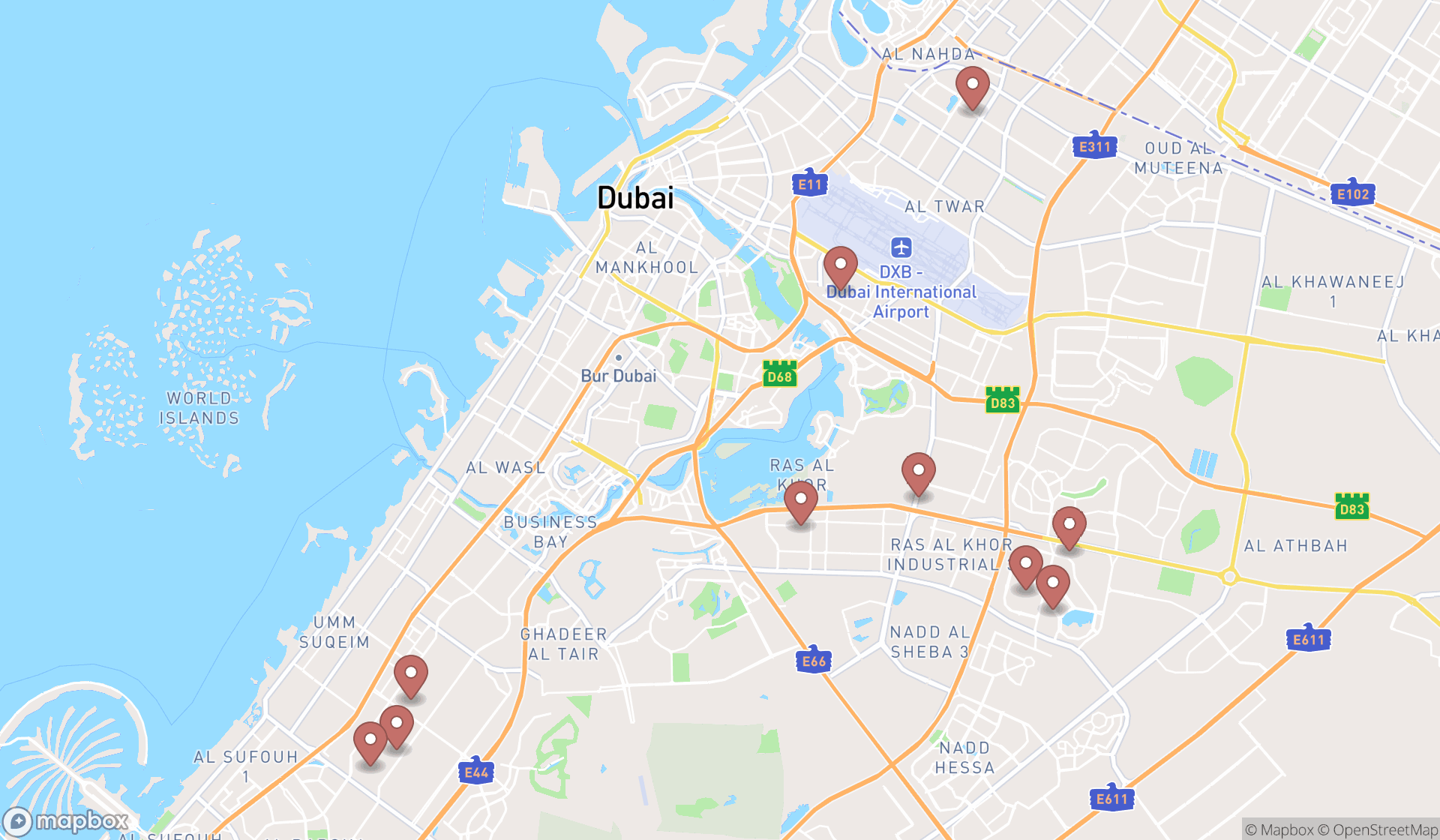 Map showing the ranked atv dealers in Dubai, Dubai