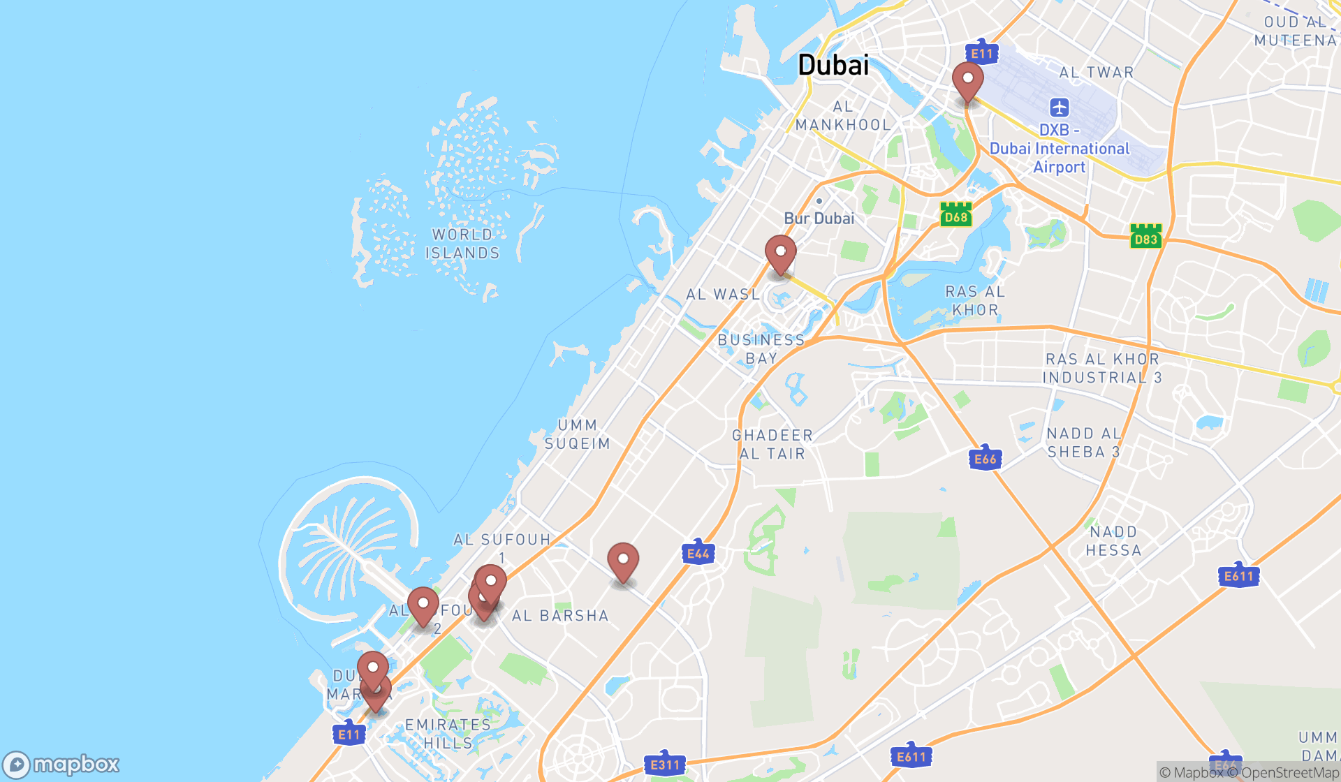 Map showing the ranked atv rental services in Dubai, Dubai