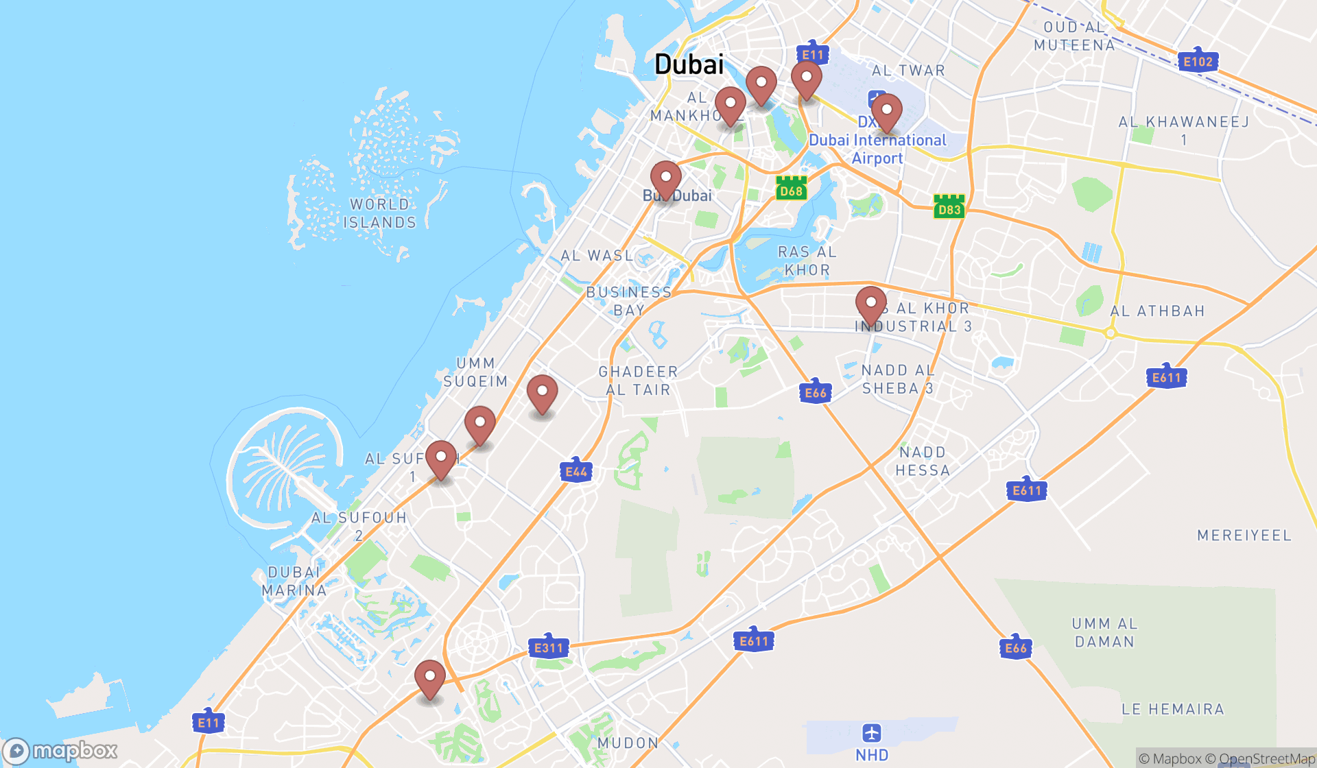 Map showing the ranked auction houses in Dubai, Dubai