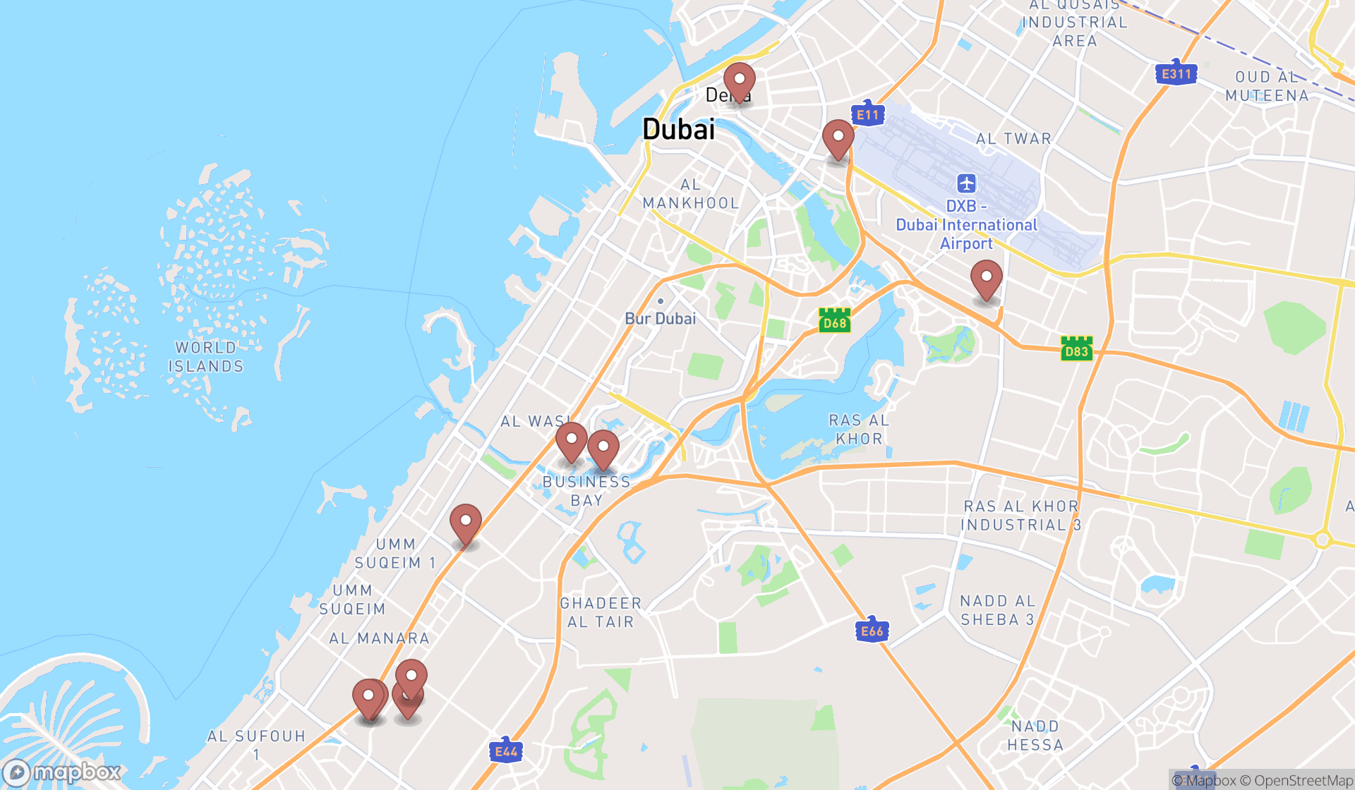 Map showing the ranked audi dealers in Dubai, Dubai