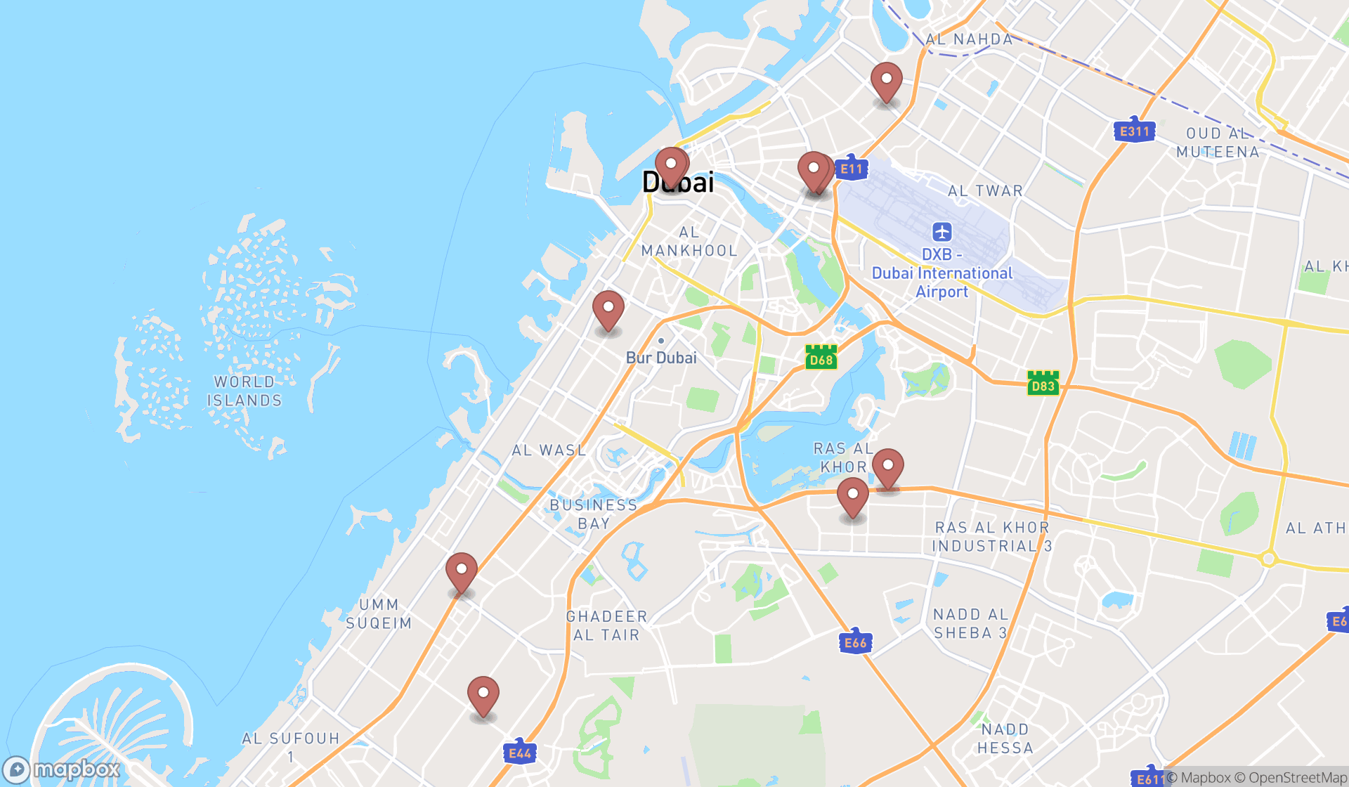 Map showing the ranked audio visual equipment repair services in Dubai, Dubai