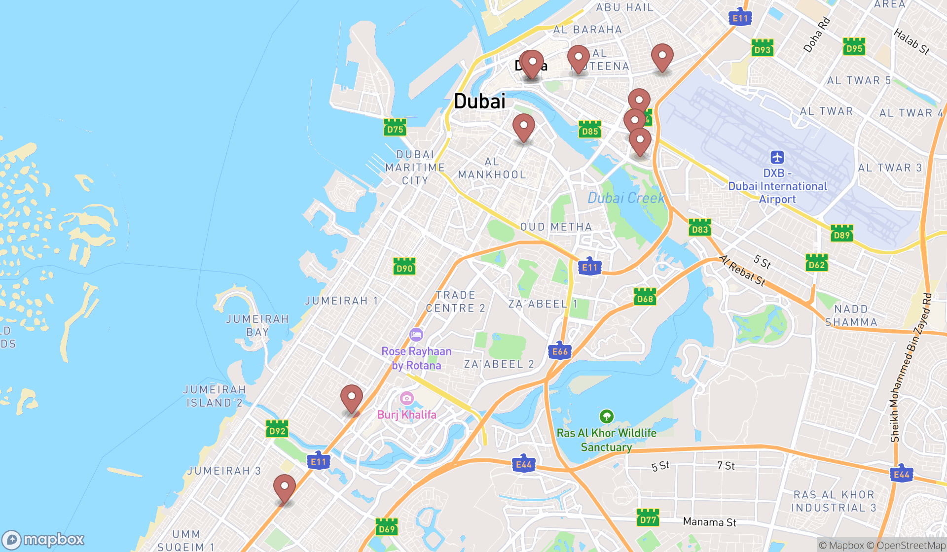 Map showing the ranked audio visual equipment suppliers in Dubai, Dubai
