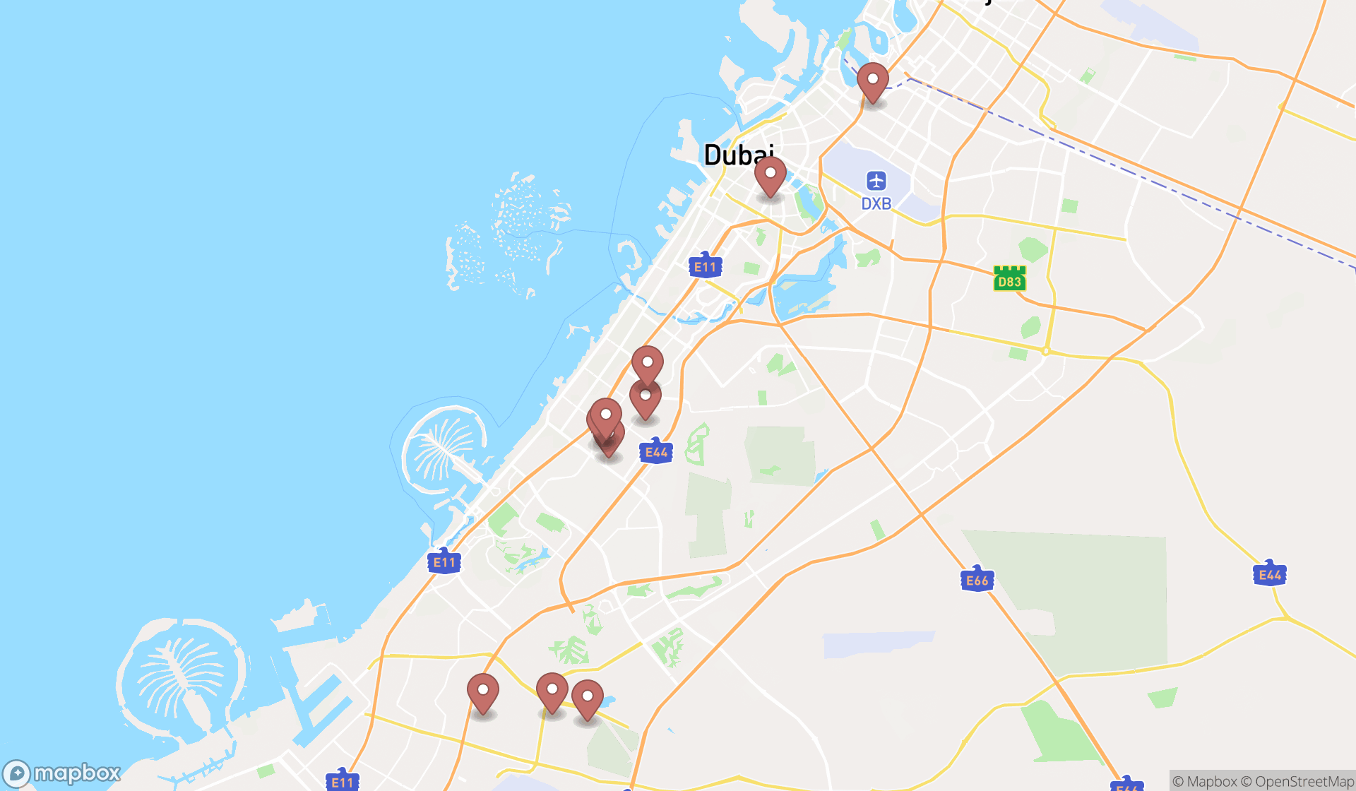 Map showing the ranked audiovisual equipment rental services in Dubai, Dubai