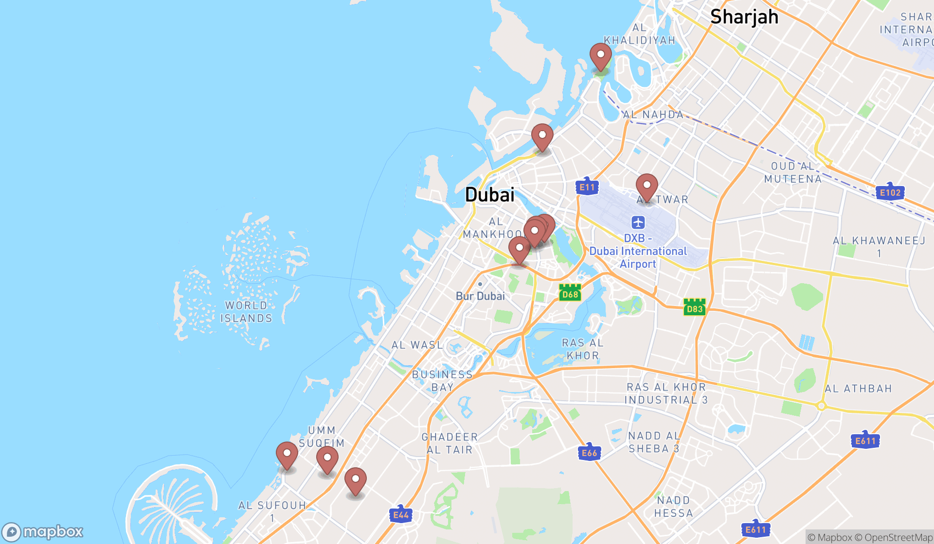 Map showing the ranked auditoriums in Dubai, Dubai