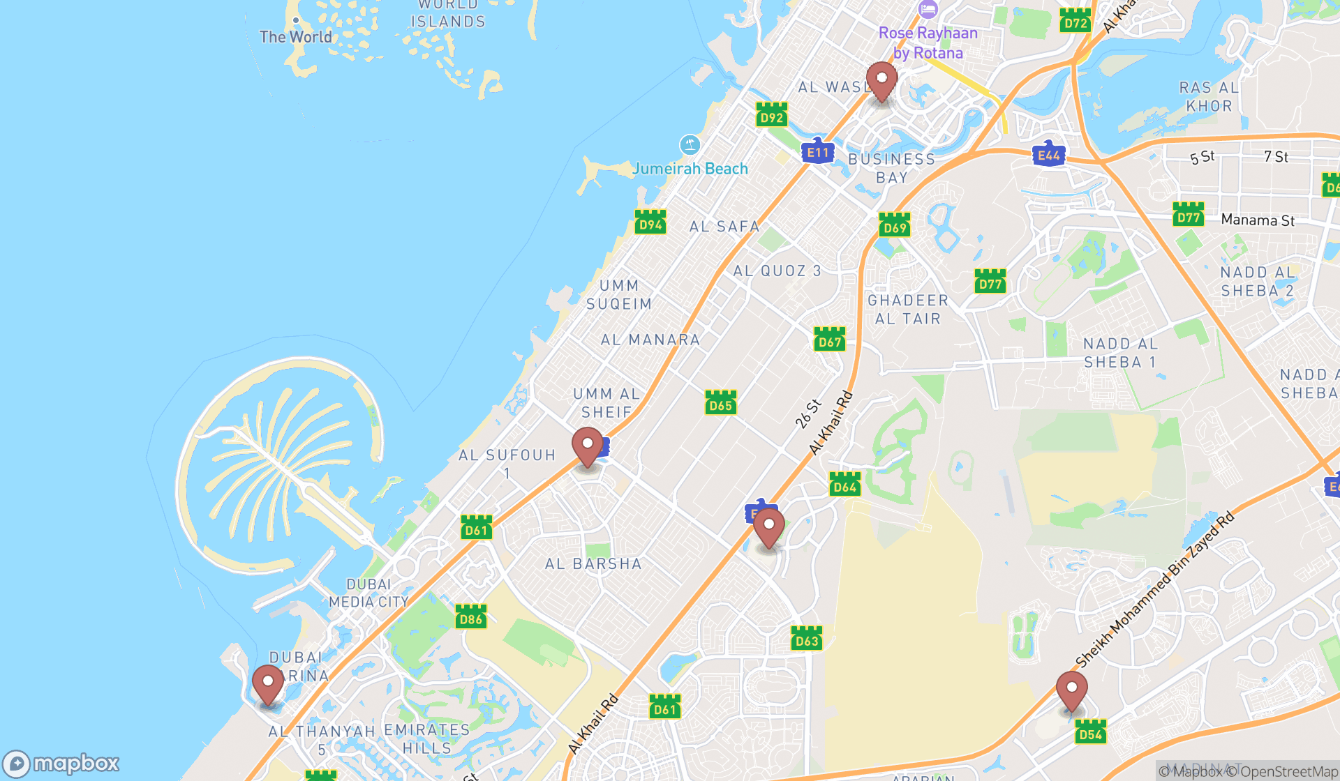 Map showing the ranked austrian restaurants in Dubai, Dubai