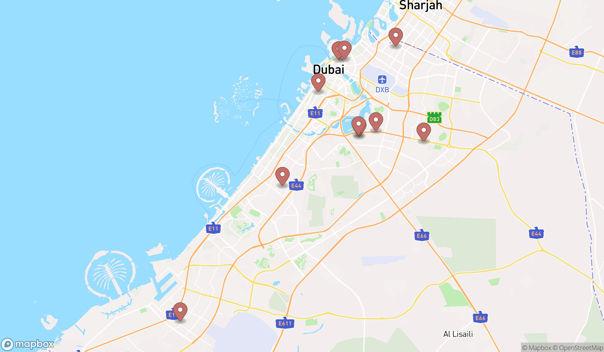 Map showing the ranked auto accessories wholesalers in Dubai, Dubai