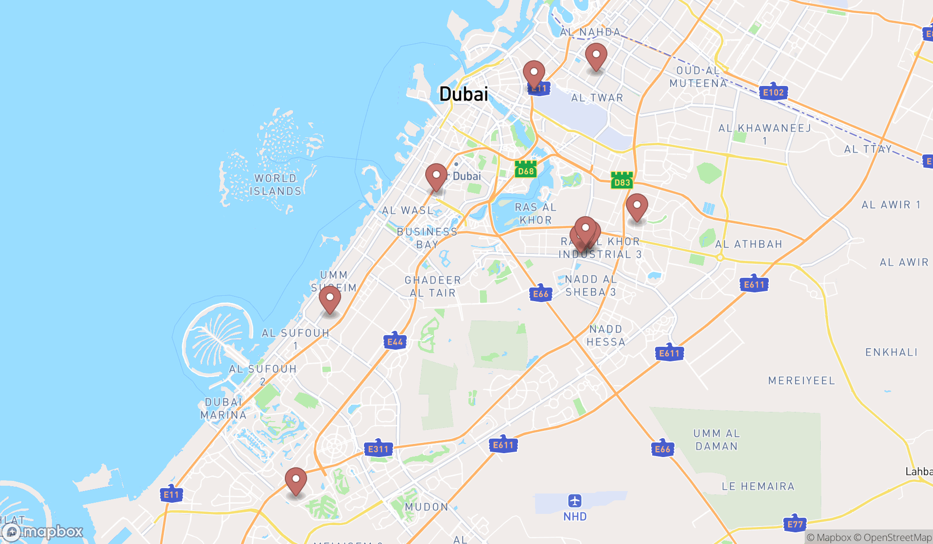Map showing the ranked auto brokers in Dubai, Dubai