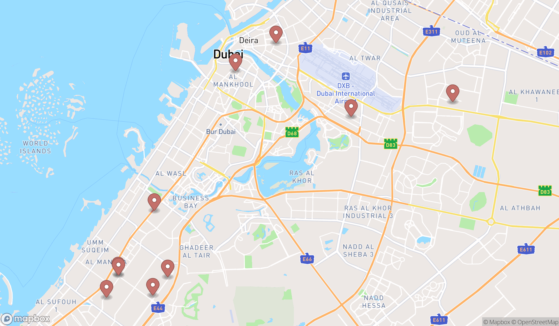 Map showing the ranked auto care products stores in Dubai, Dubai