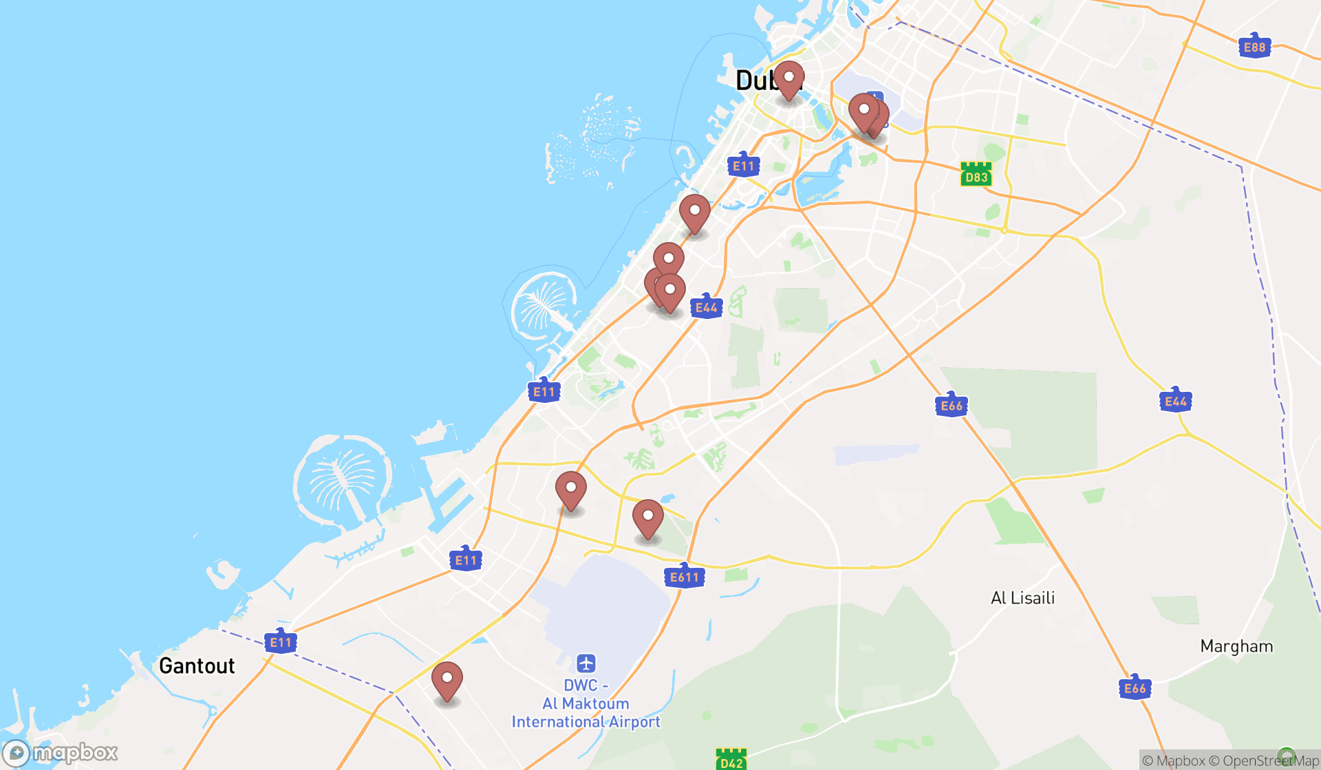Map showing the ranked auto dent removal services in Dubai, Dubai