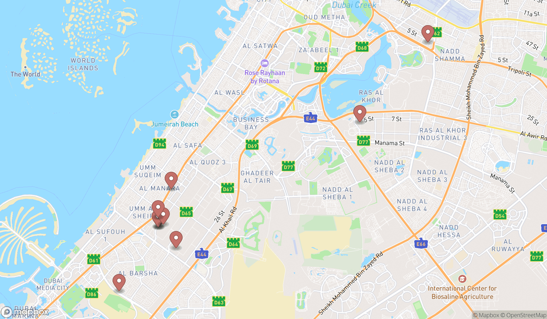 Map showing the ranked auto glass shops in Dubai, Dubai