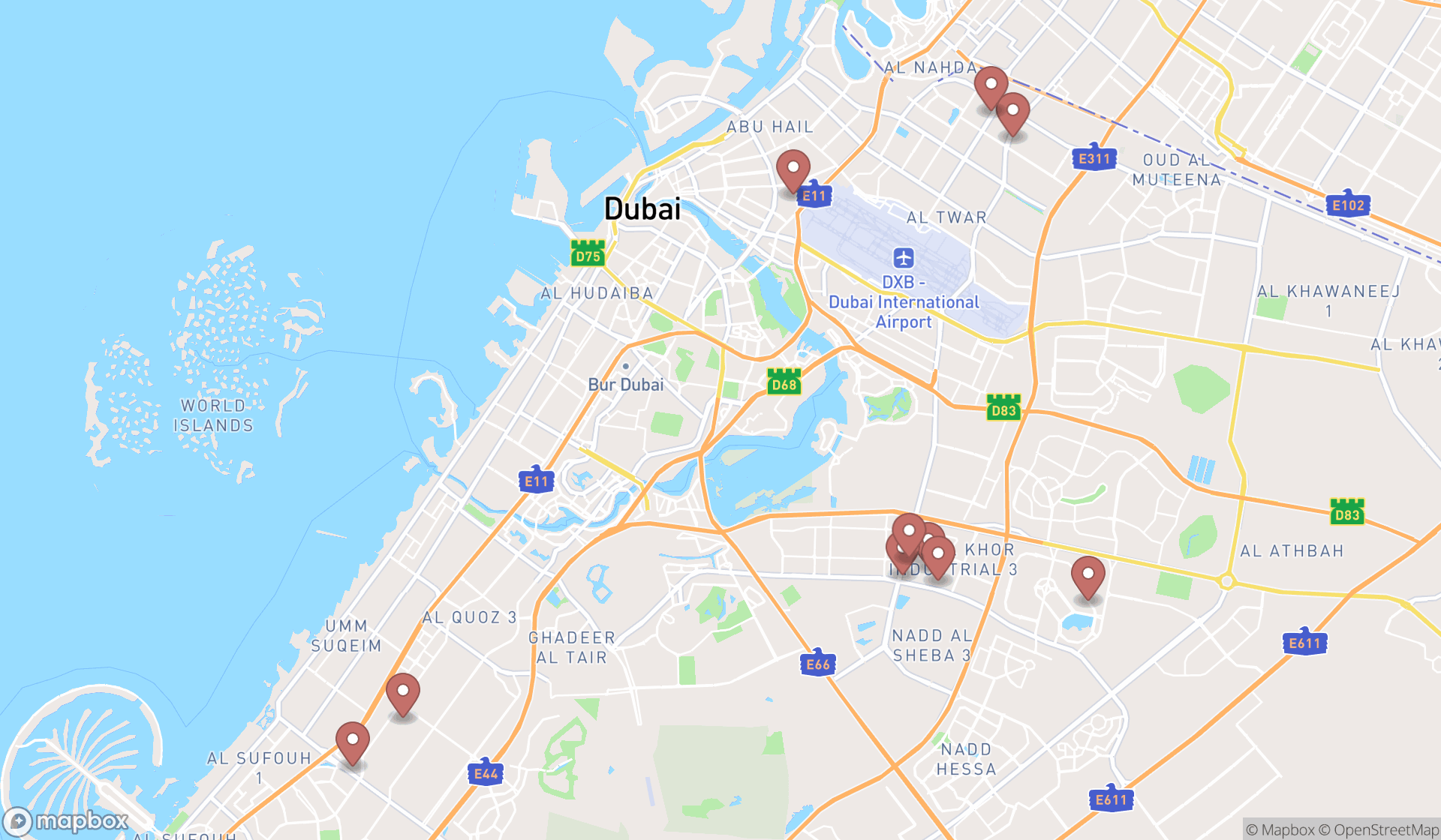 Map showing the ranked auto markets in Dubai, Dubai
