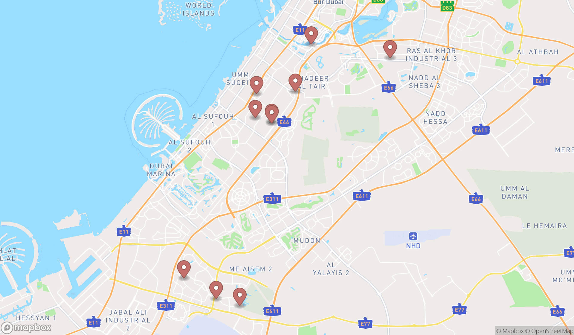 Map showing the ranked auto paintings in Dubai, Dubai