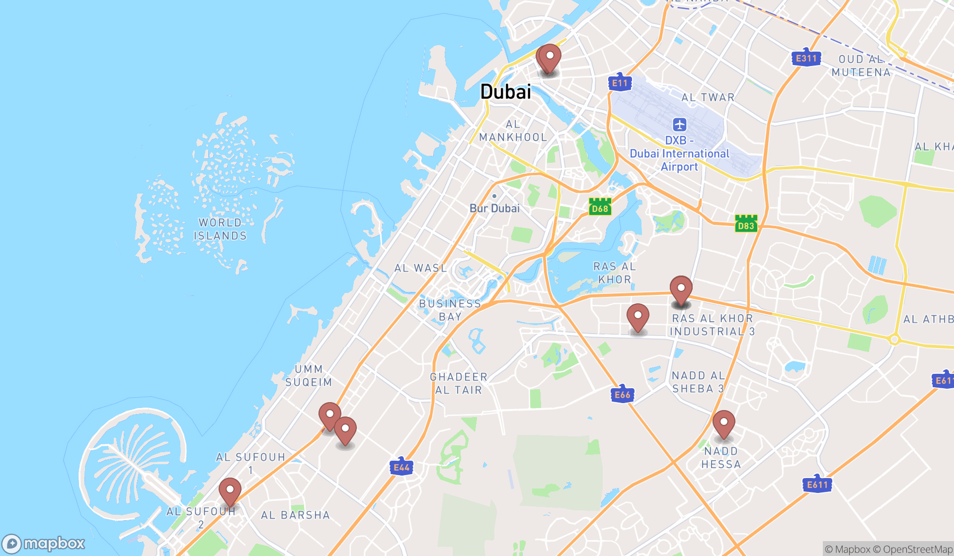 Map showing the ranked auto parts markets in Dubai, Dubai