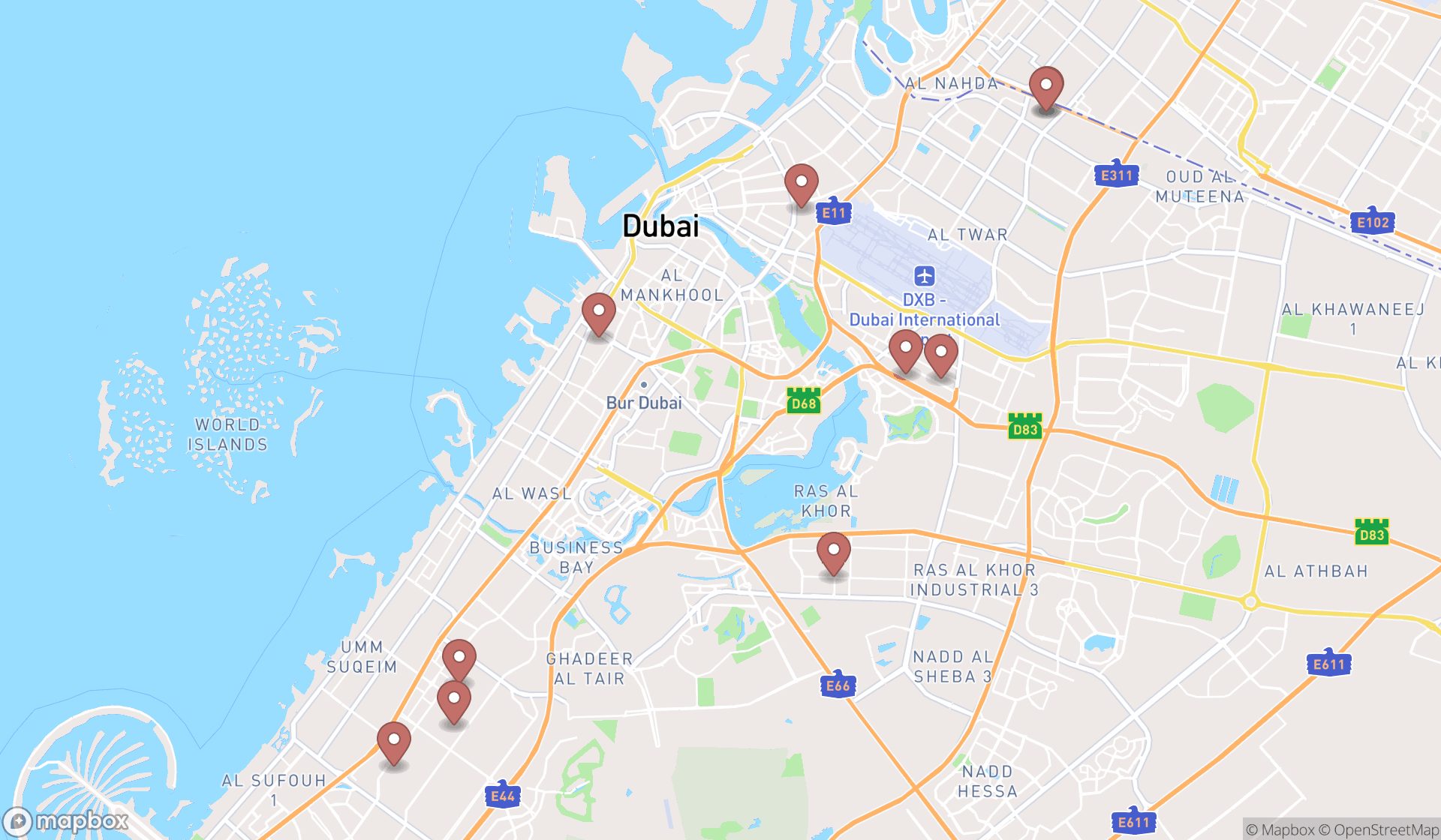 Map showing the ranked auto radiator repair services in Dubai, Dubai