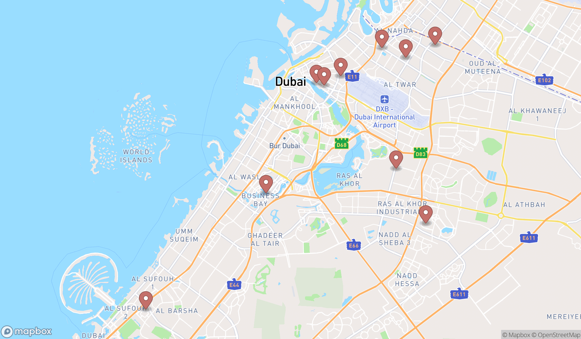 Map showing the ranked auto tag agencies in Dubai, Dubai