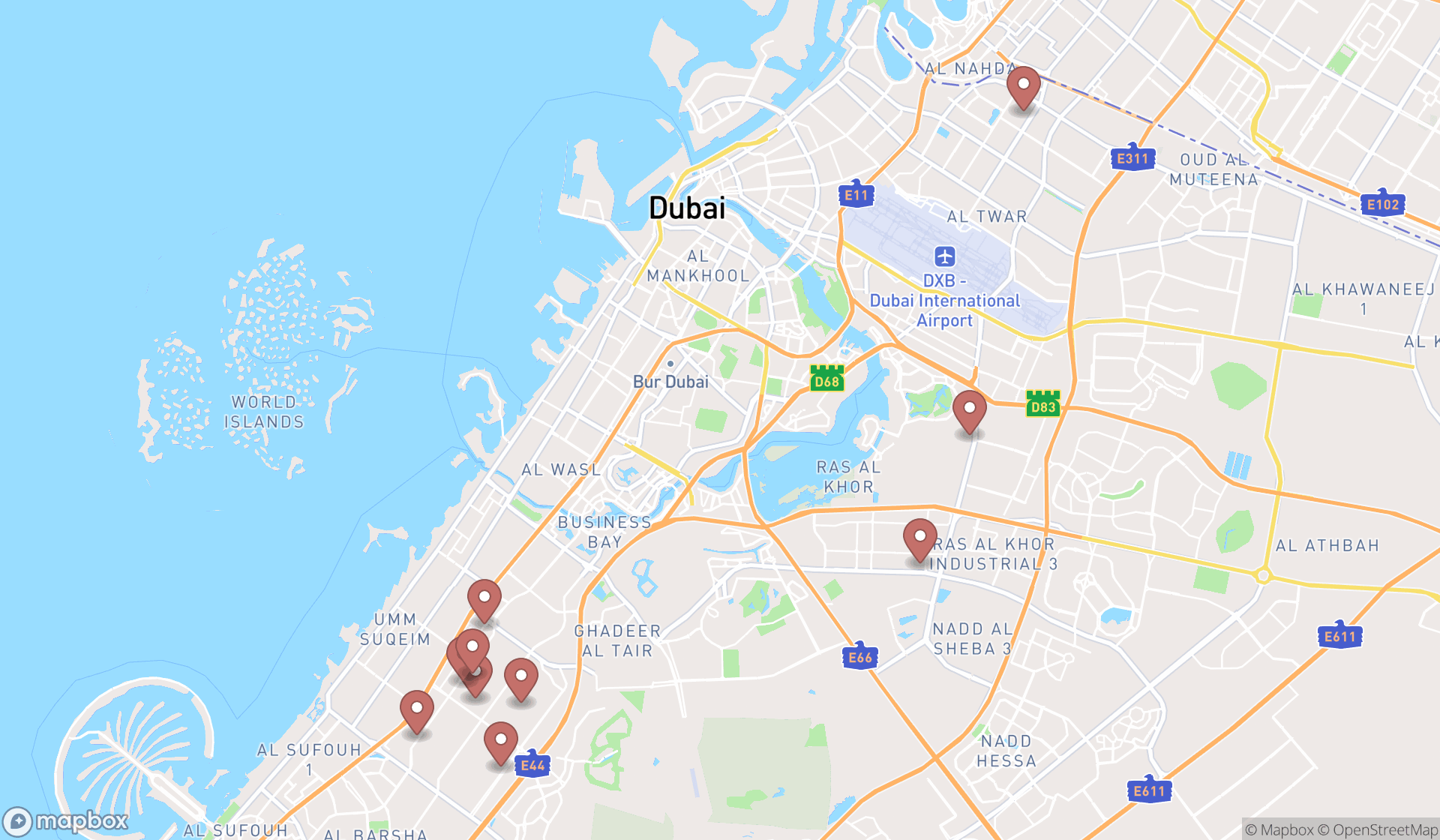Map showing the ranked auto upholsterers in Dubai, Dubai