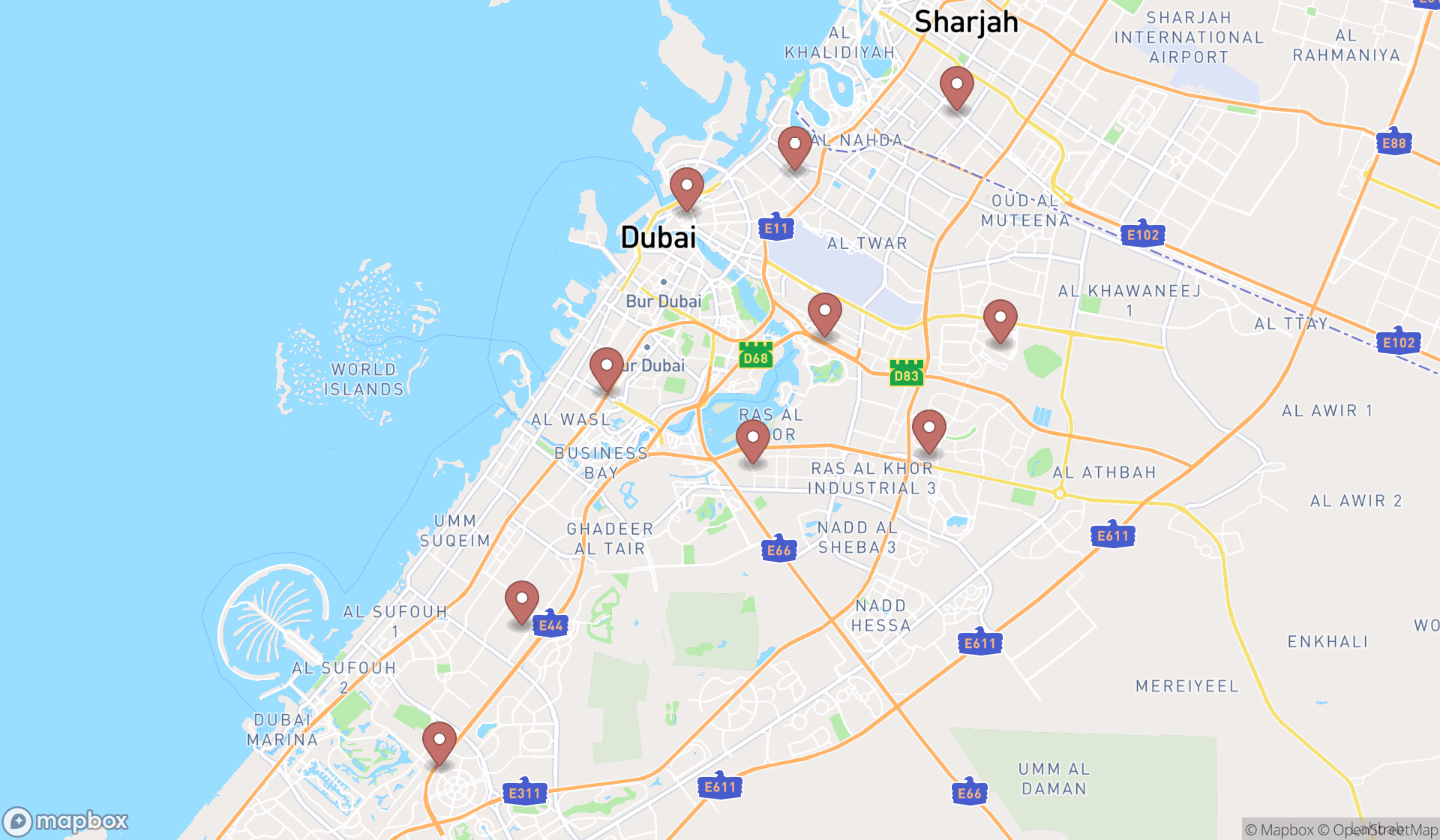 Map showing the ranked auto wreckers in Dubai, Dubai