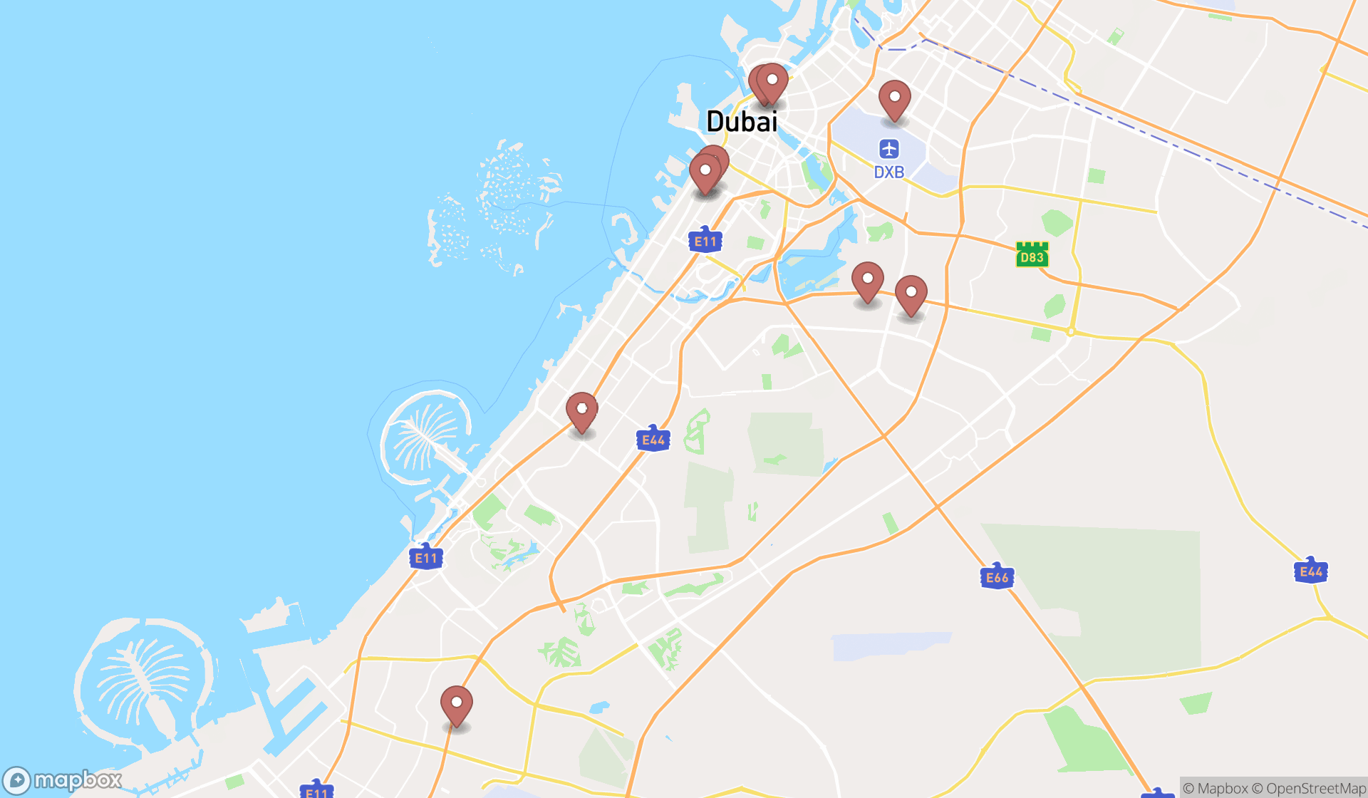 Map showing the ranked automotives in Dubai, Dubai