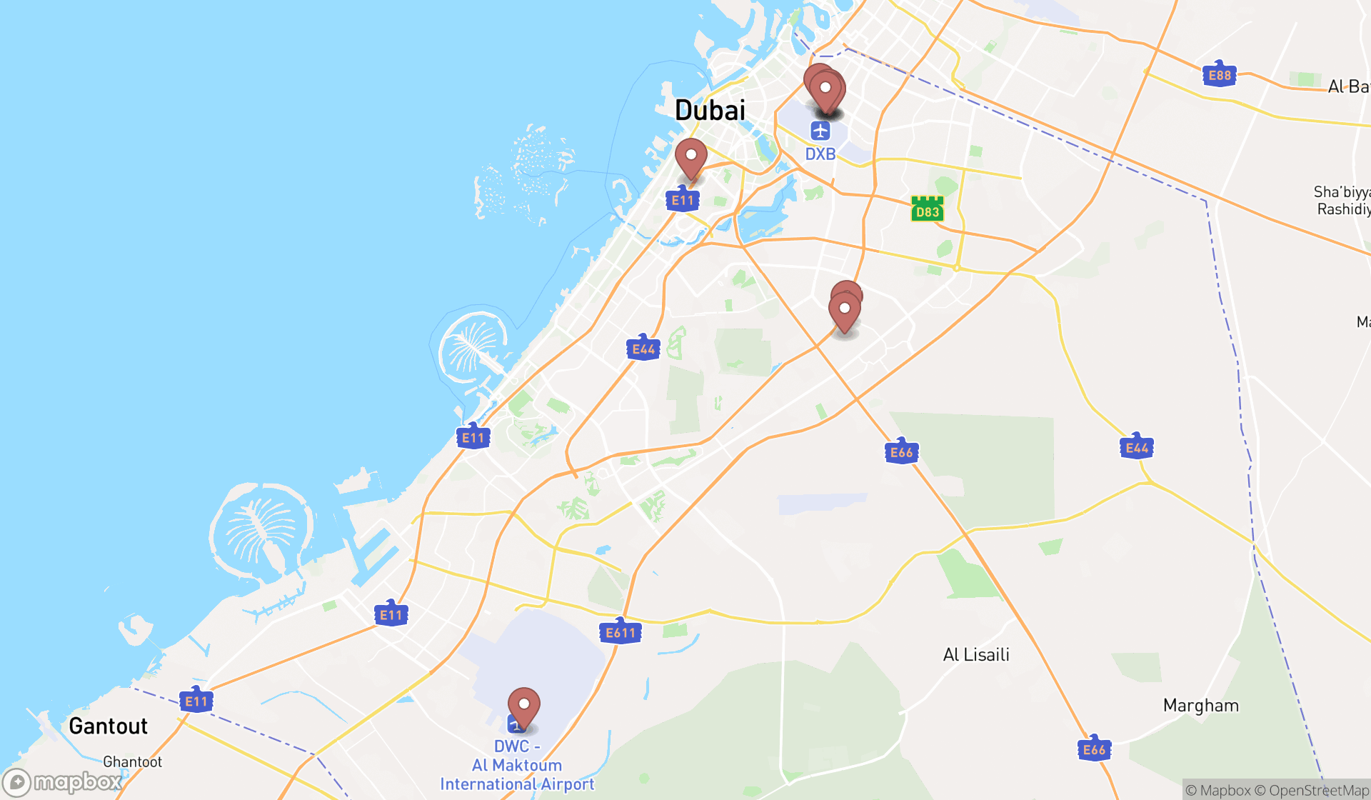 Map showing the ranked aviation consultants in Dubai, Dubai