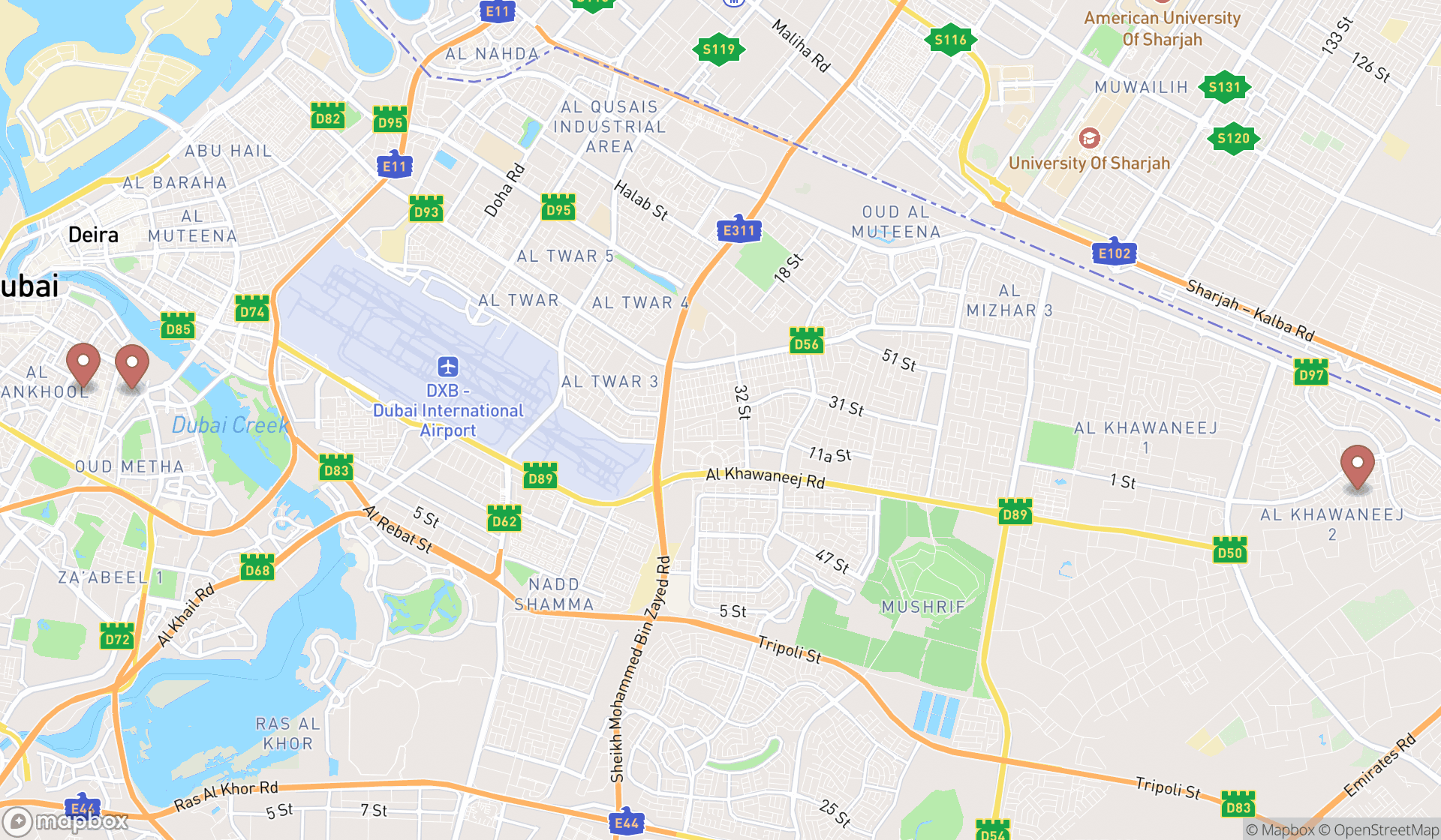 Map showing the ranked awadhi restaurants in Dubai, Dubai