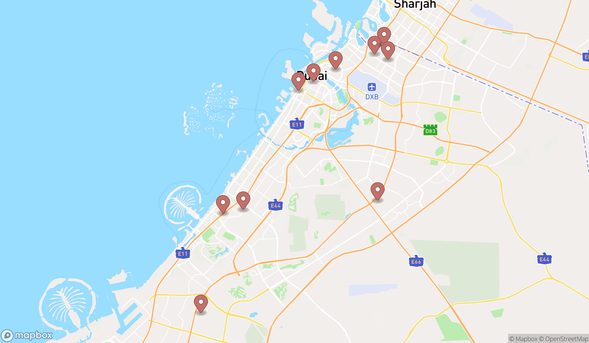 Map showing the ranked ayurvedic clinics in Dubai, Dubai