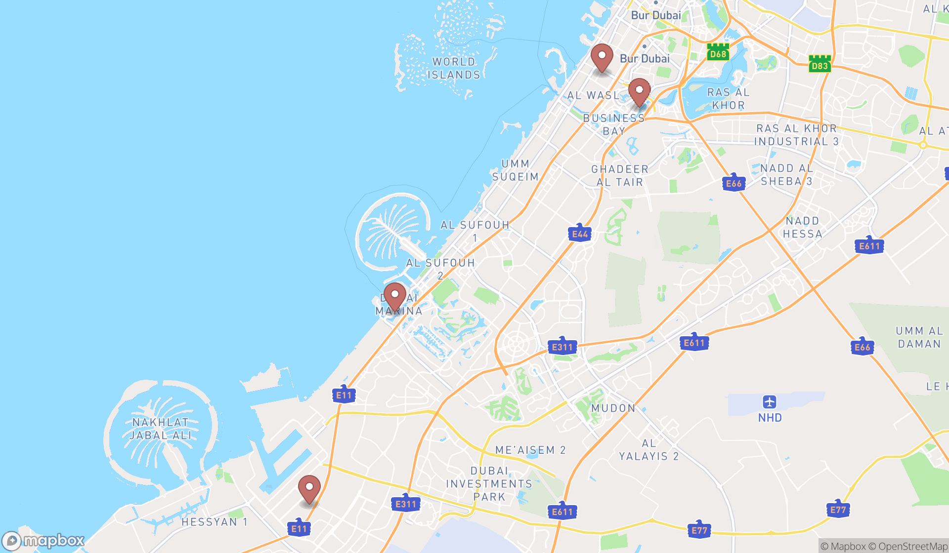 Map showing the ranked azerbaijani restaurants in Dubai, Dubai