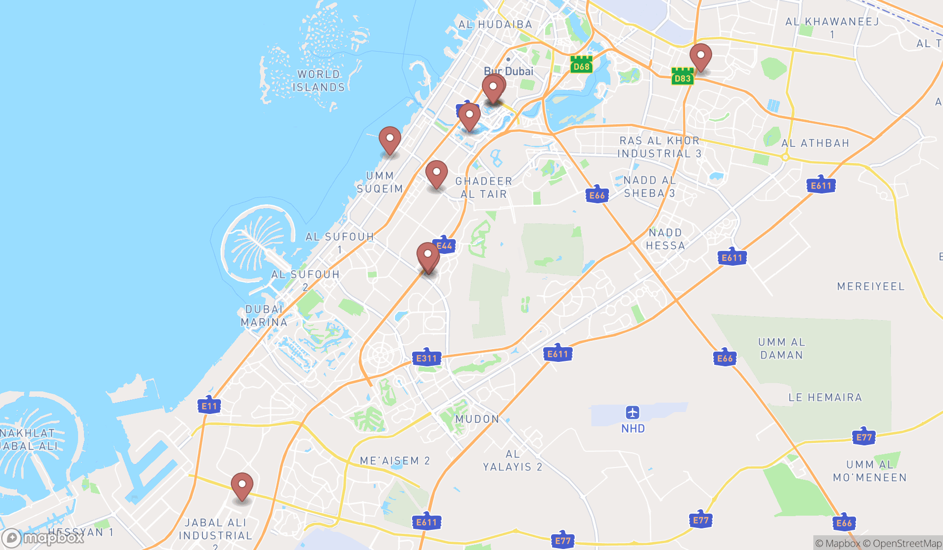 Map showing the ranked baby stores in Dubai, Dubai