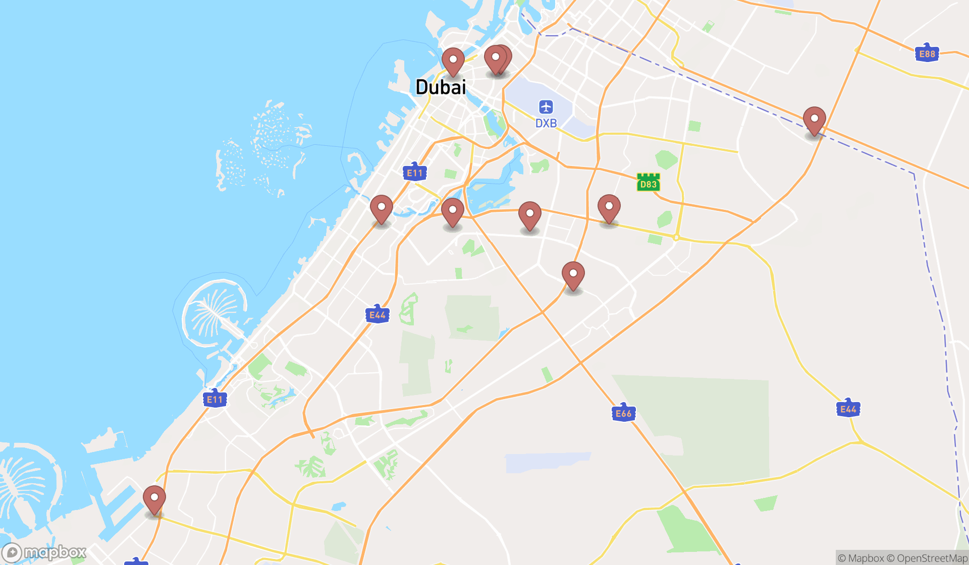 Map showing the ranked bakery equipments in Dubai, Dubai