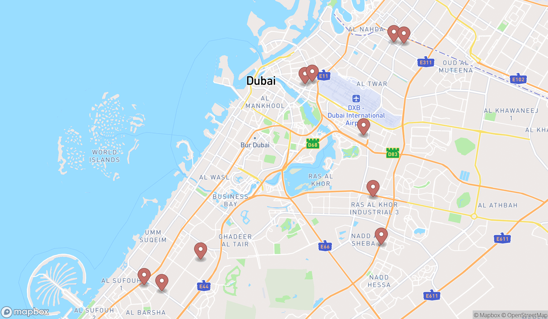 Map showing the ranked baking supply stores in Dubai, Dubai
