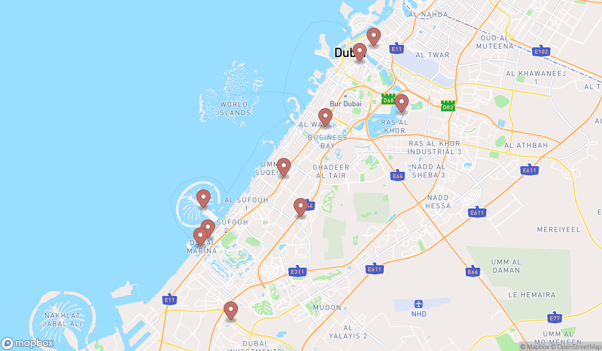 Map showing the ranked ballet schools in Dubai, Dubai
