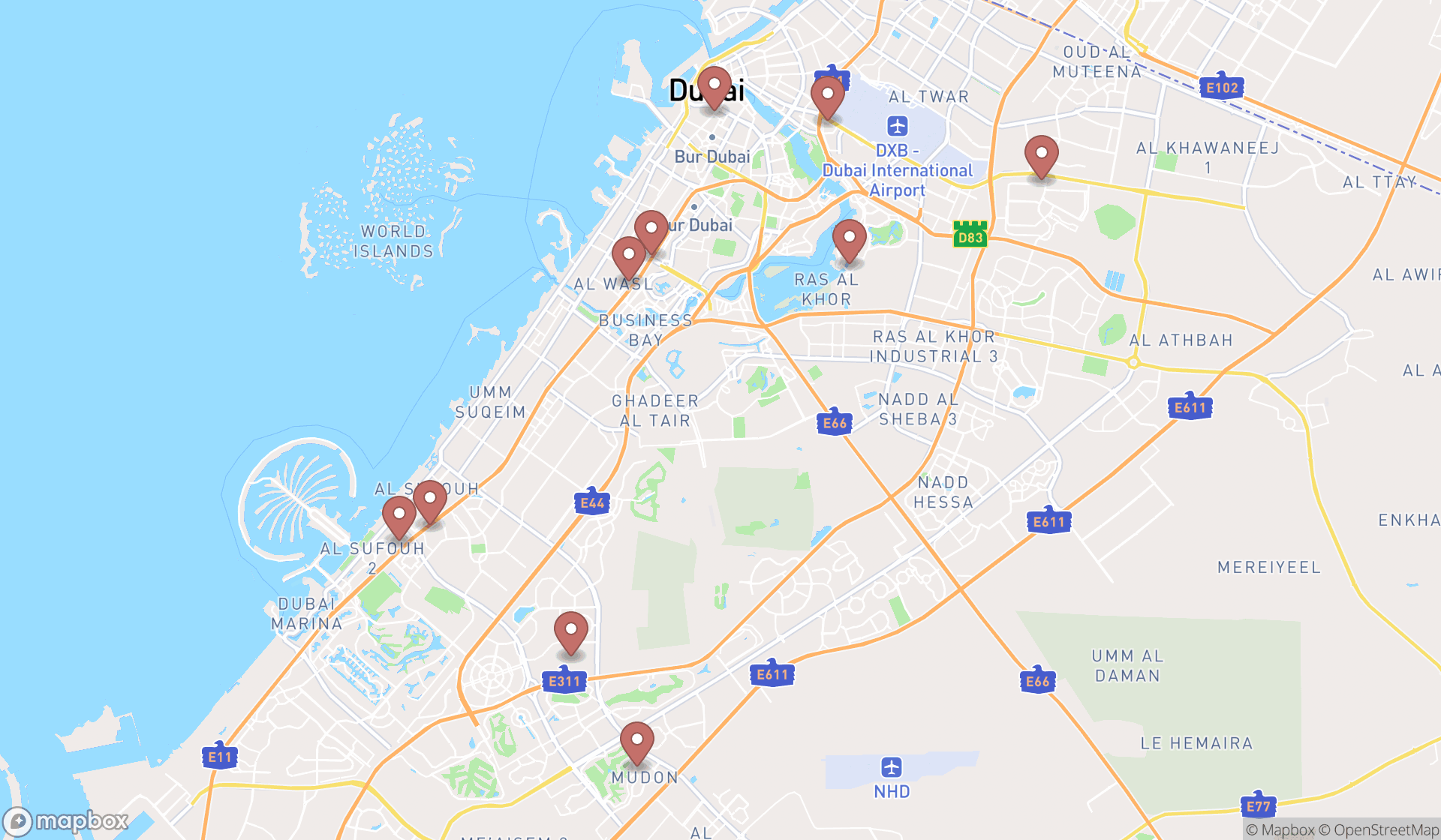 Map showing the ranked balloon artists in Dubai, Dubai