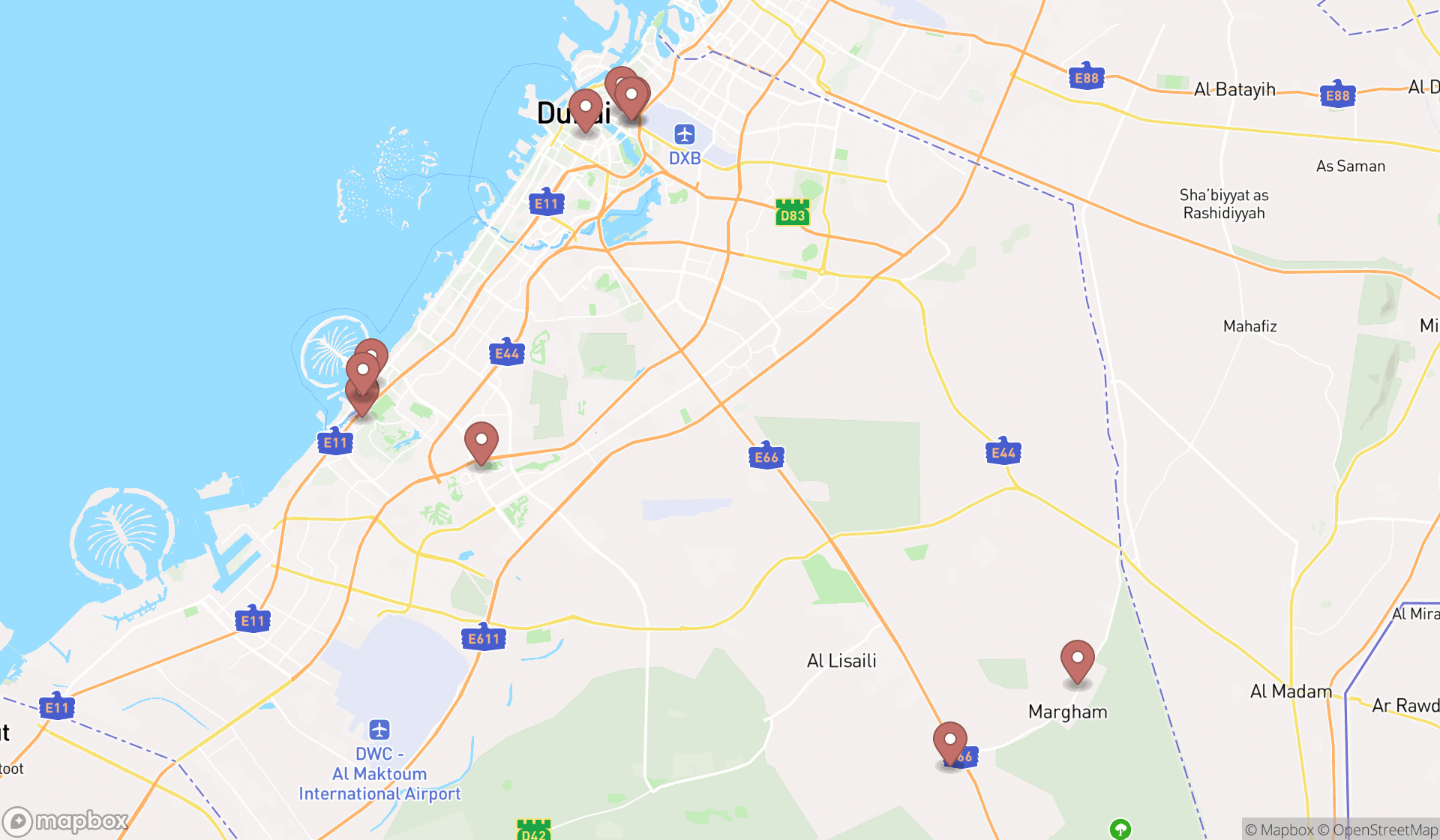 Map showing the ranked balloon ride tour agencies in Dubai, Dubai