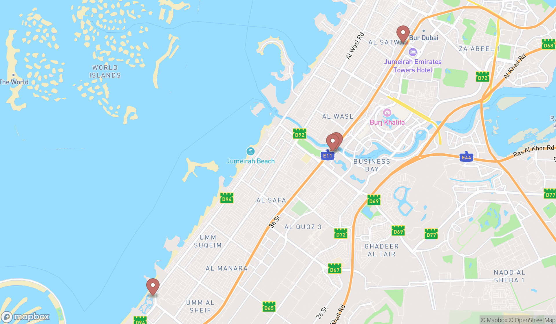 Map showing the ranked ballrooms in Dubai, Dubai