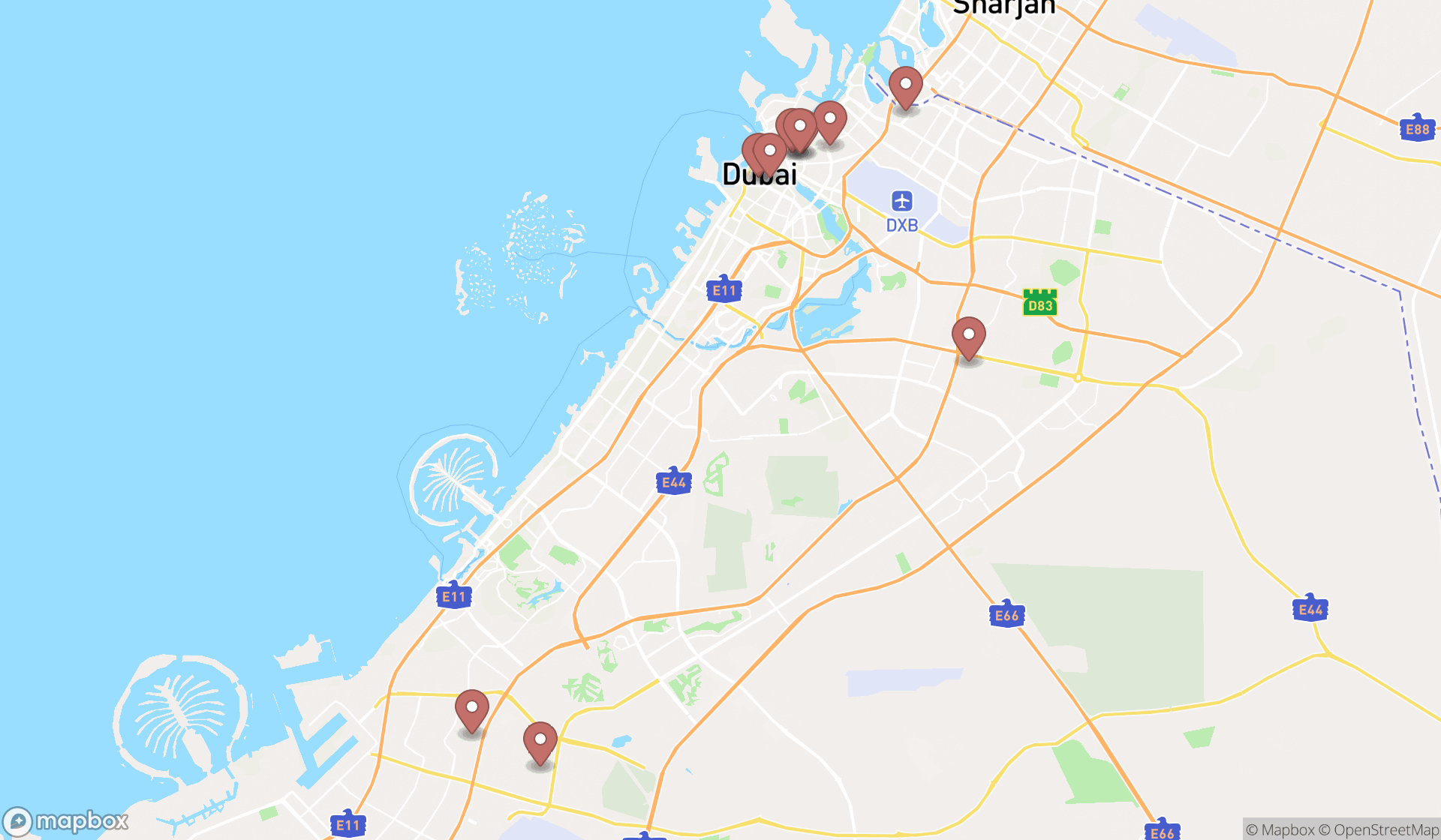 Map showing the ranked bangladeshi restaurants in Dubai, Dubai