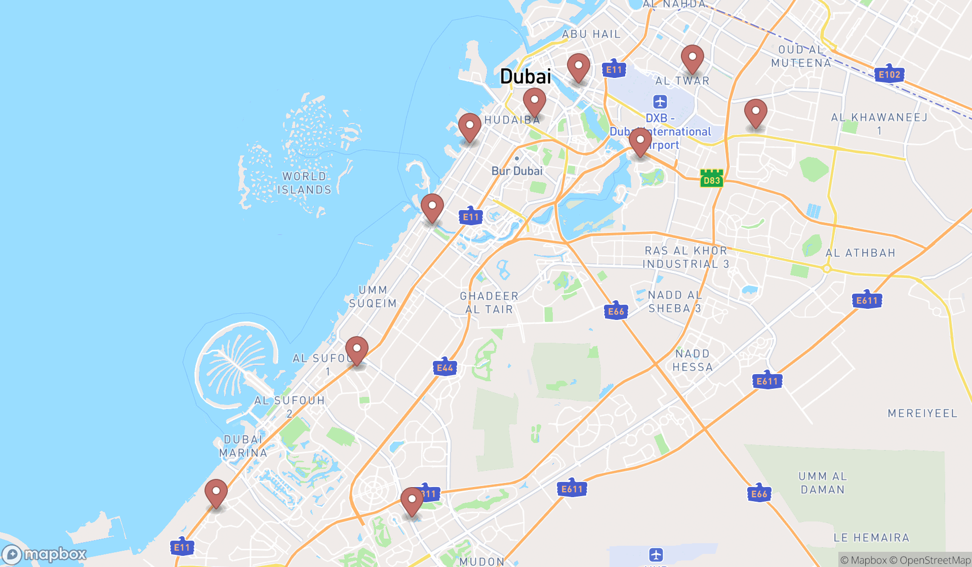 Map showing the ranked banks in Dubai, Dubai