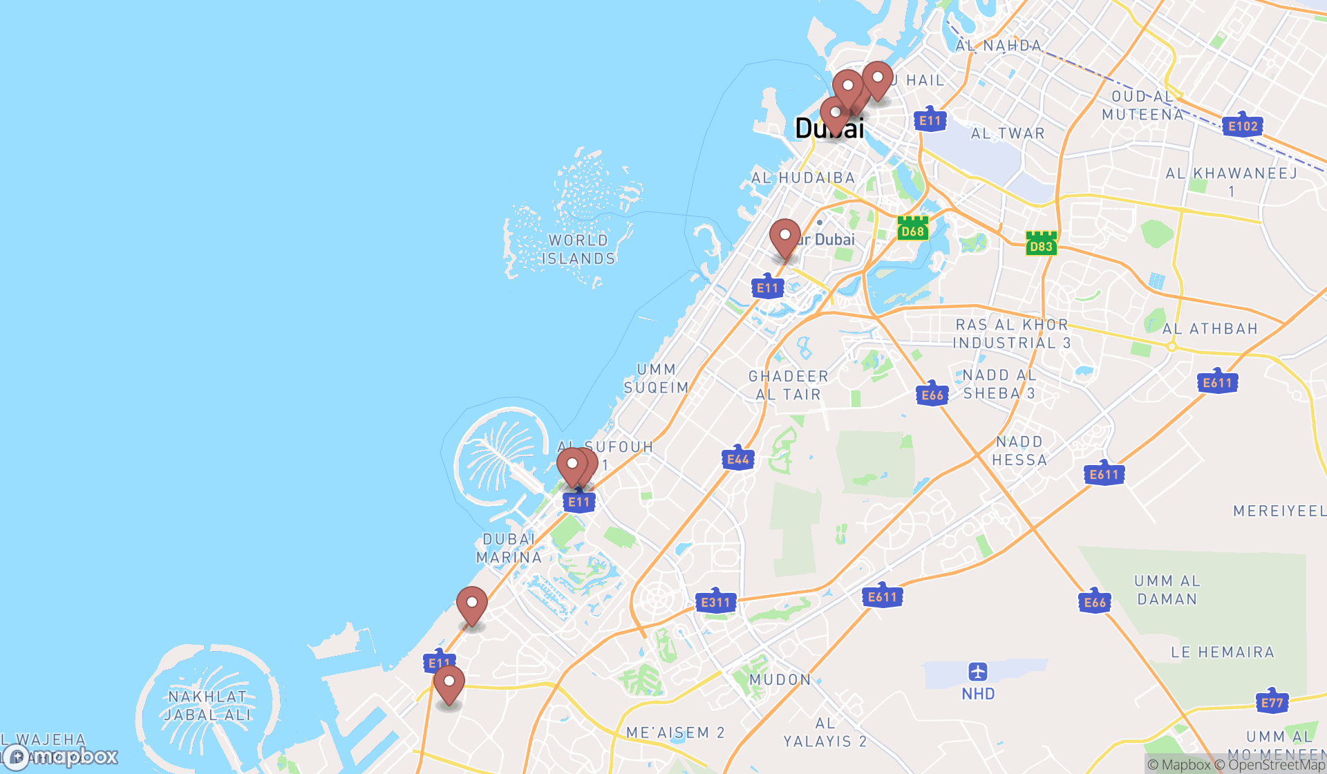 Map showing the ranked banking and finances in Dubai, Dubai