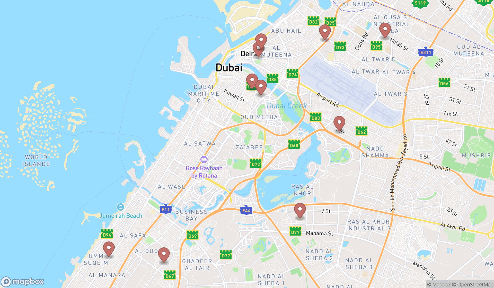 Map showing the ranked banner stores in Dubai, Dubai